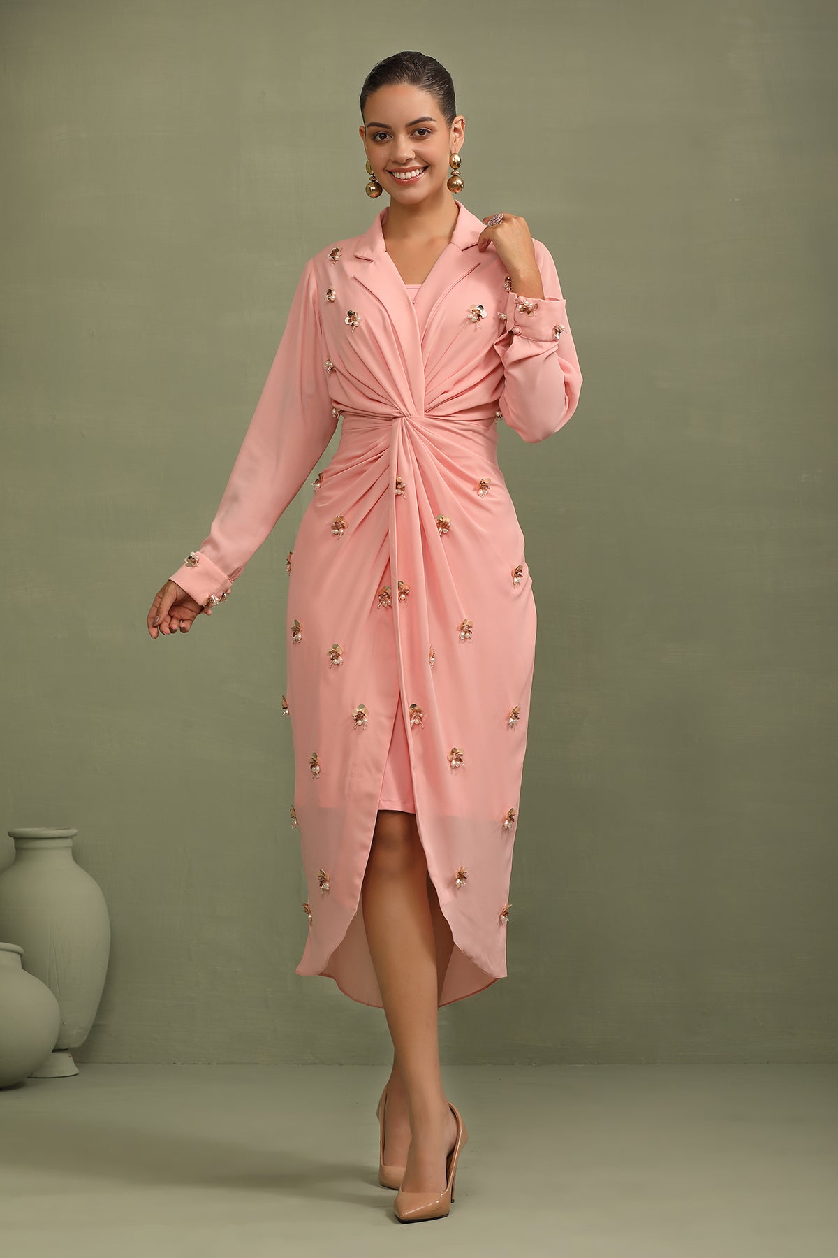 Peach Knot Sequin Dress