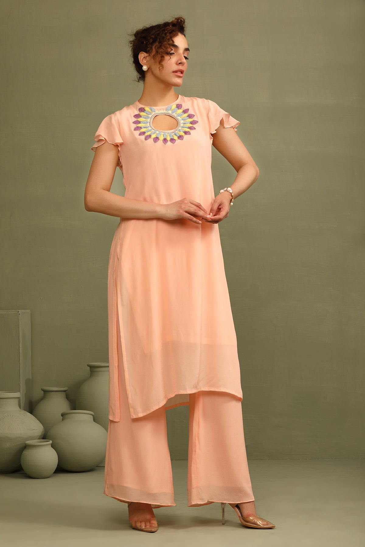 Organza Applique Kurti & Pallazo