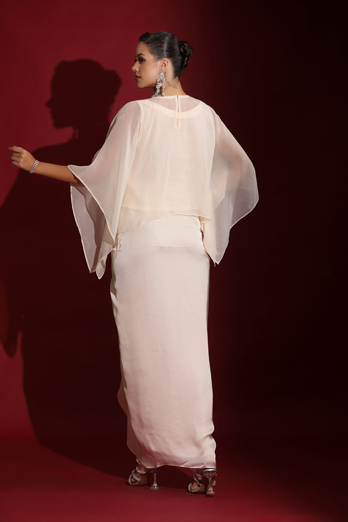 Ivory hand-embellished kaftan & drape skirt indo-fusion