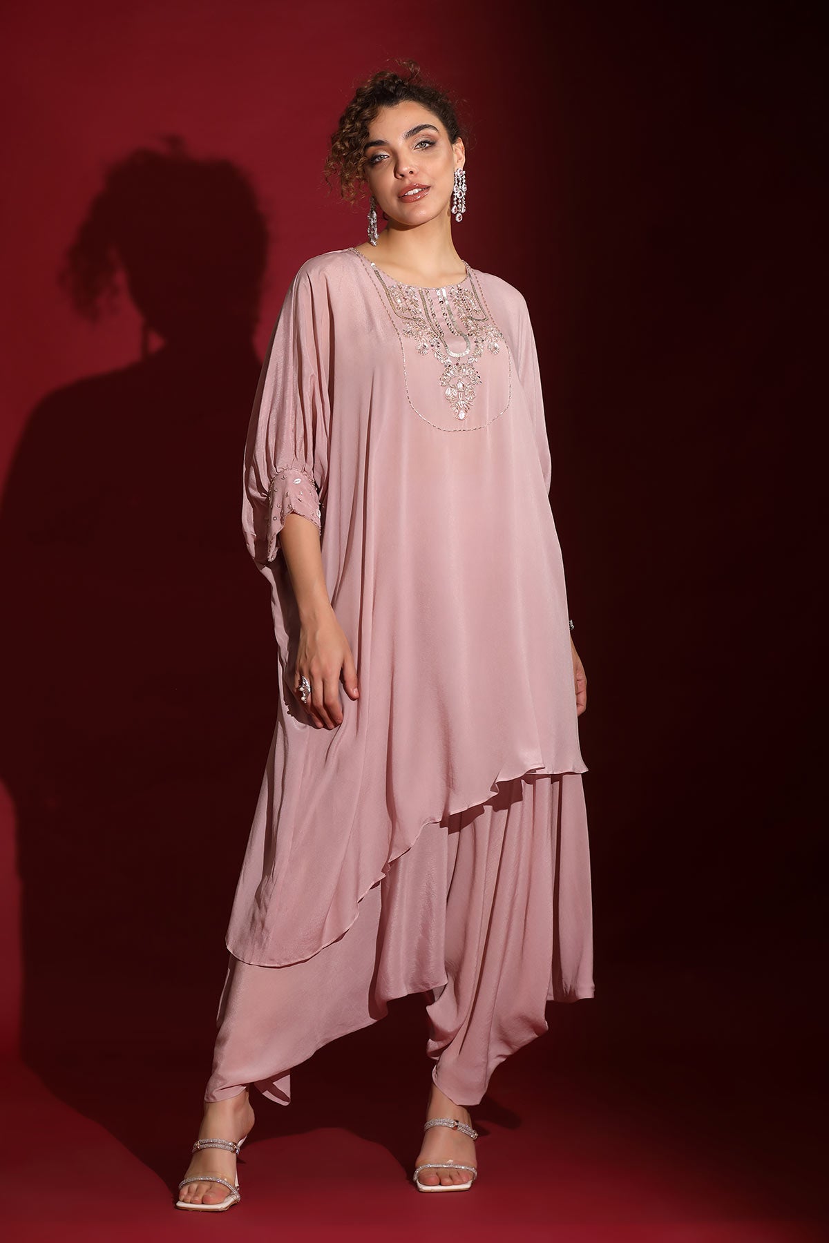 Blush lavender asymmetric over-sized kaftan with low crotch harem indo-fusion