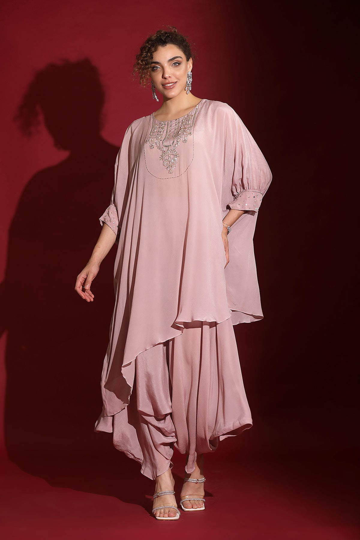 Blush lavender asymmetric over-sized kaftan with low crotch harem indo-fusion