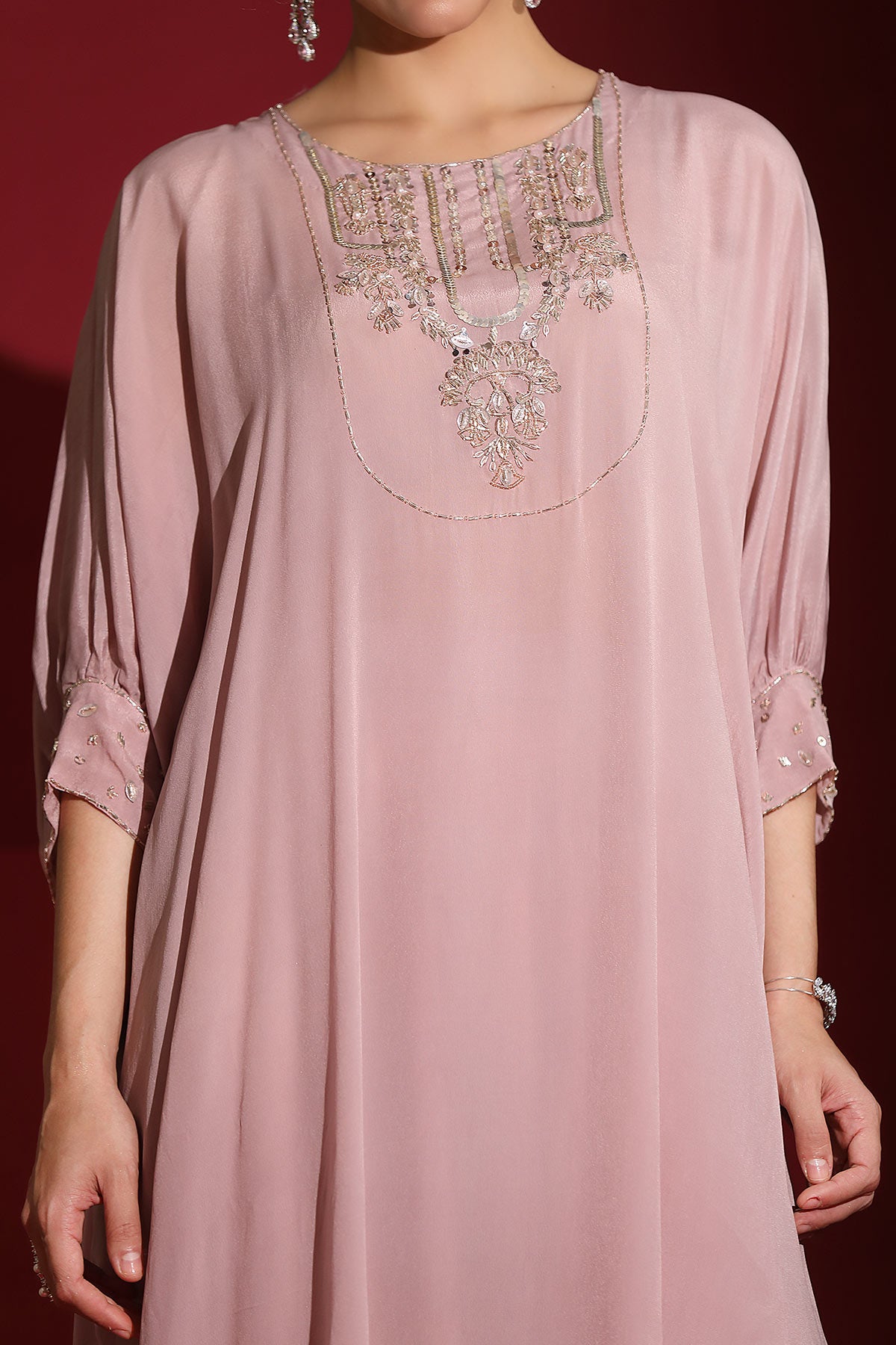 Blush lavender asymmetric over-sized kaftan with low crotch harem indo-fusion