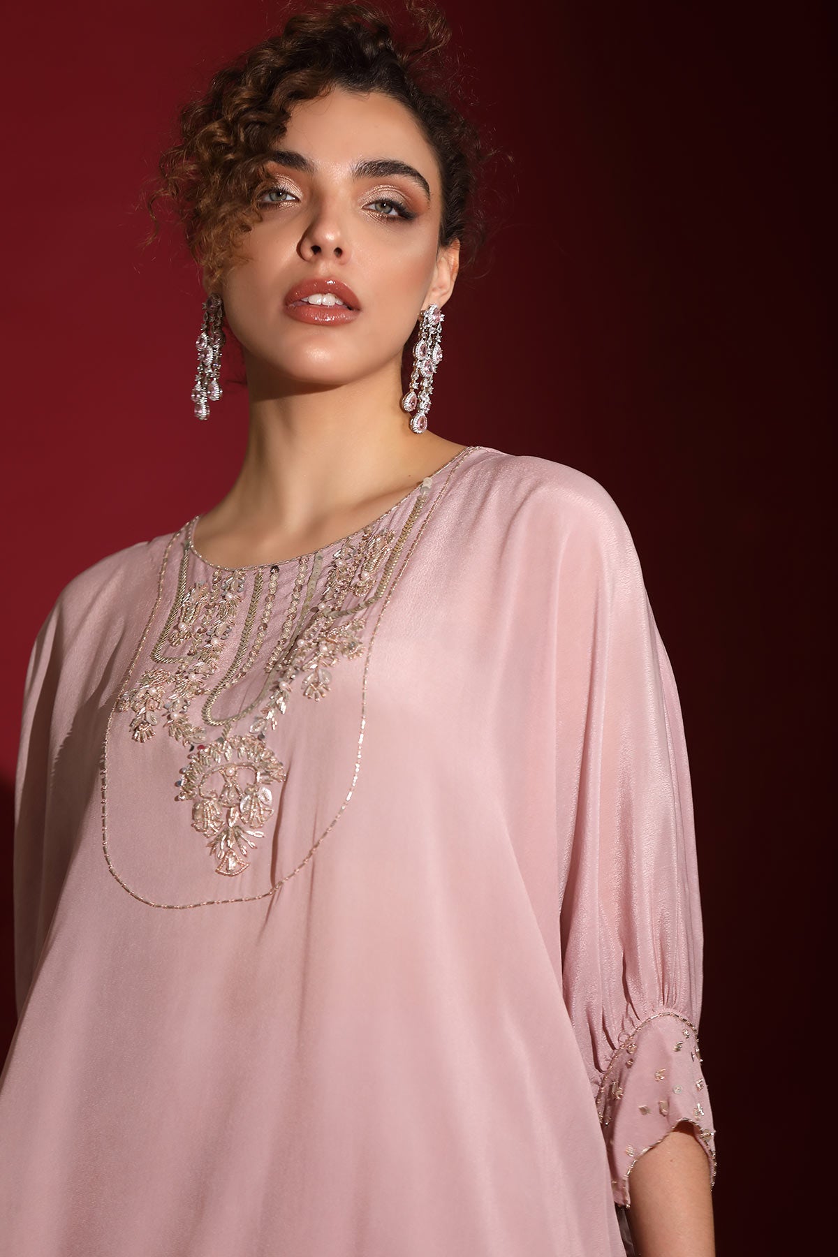 Blush lavender asymmetric over-sized kaftan with low crotch harem indo-fusion