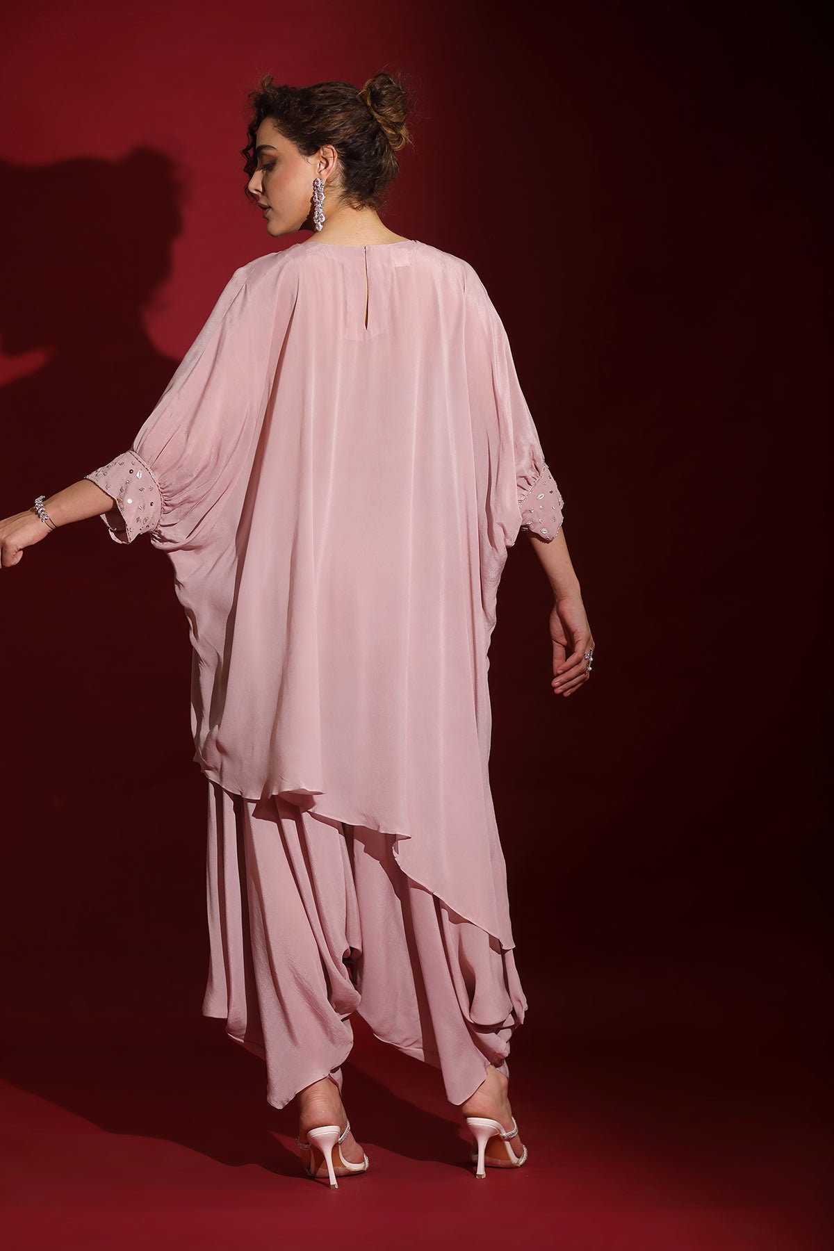 Blush lavender asymmetric over-sized kaftan with low crotch harem indo-fusion
