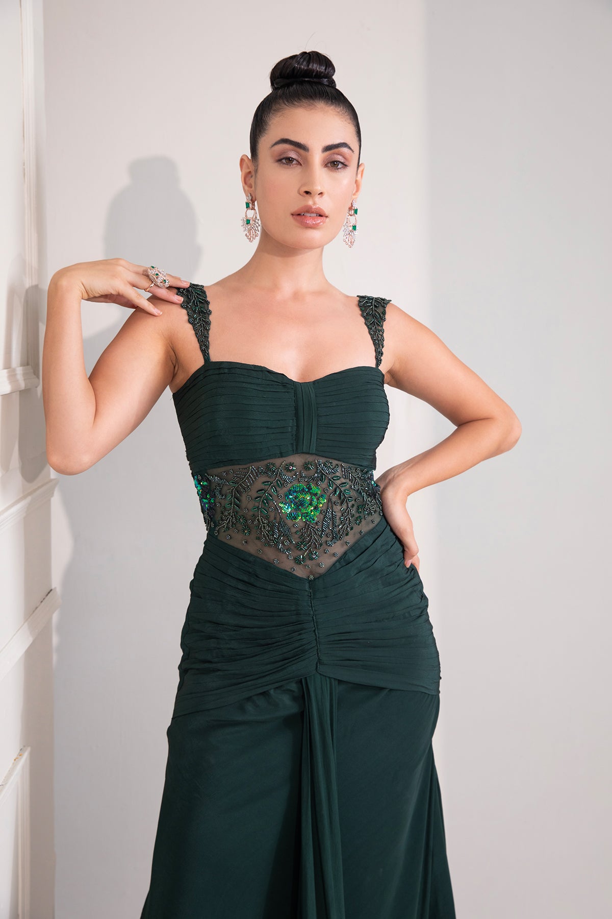 Bottle green Mermaid draped Gown