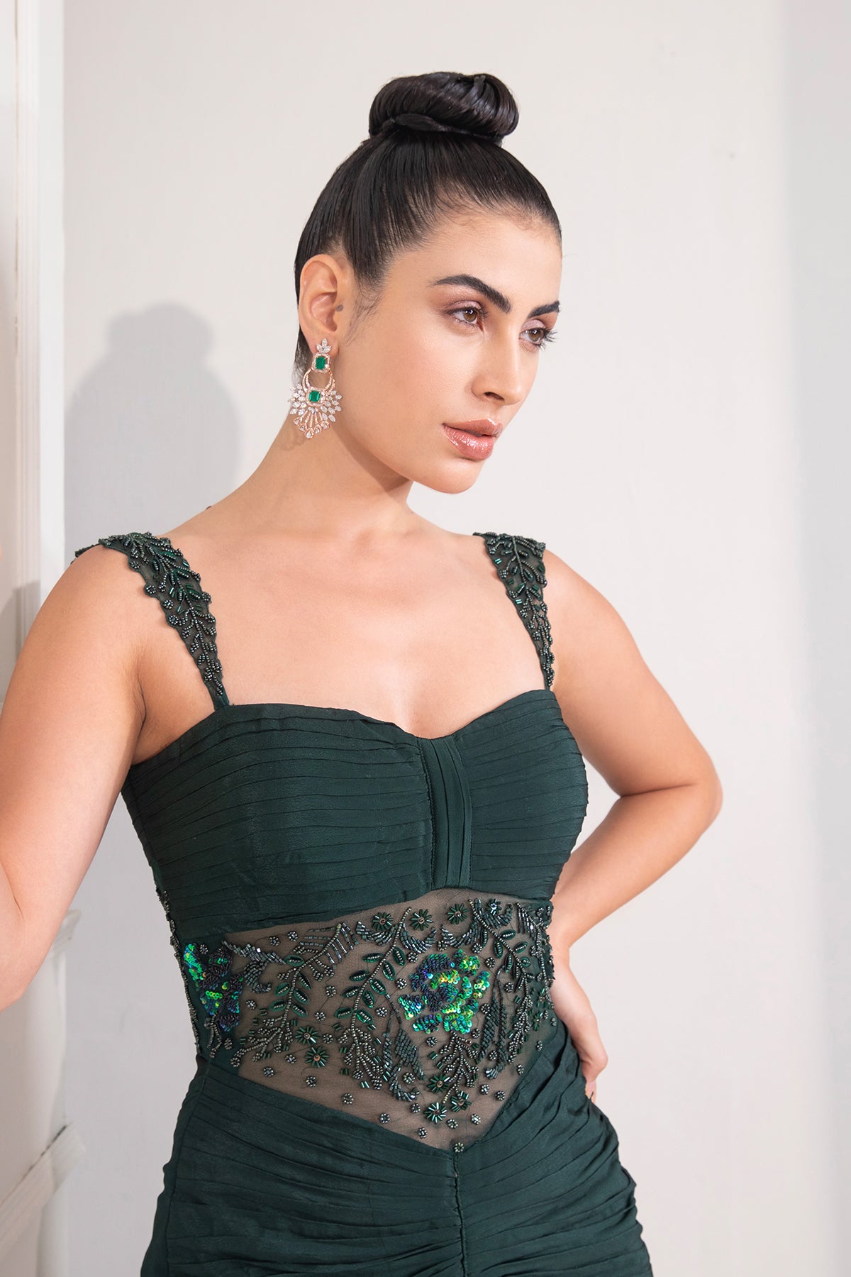 Bottle green Mermaid draped Gown
