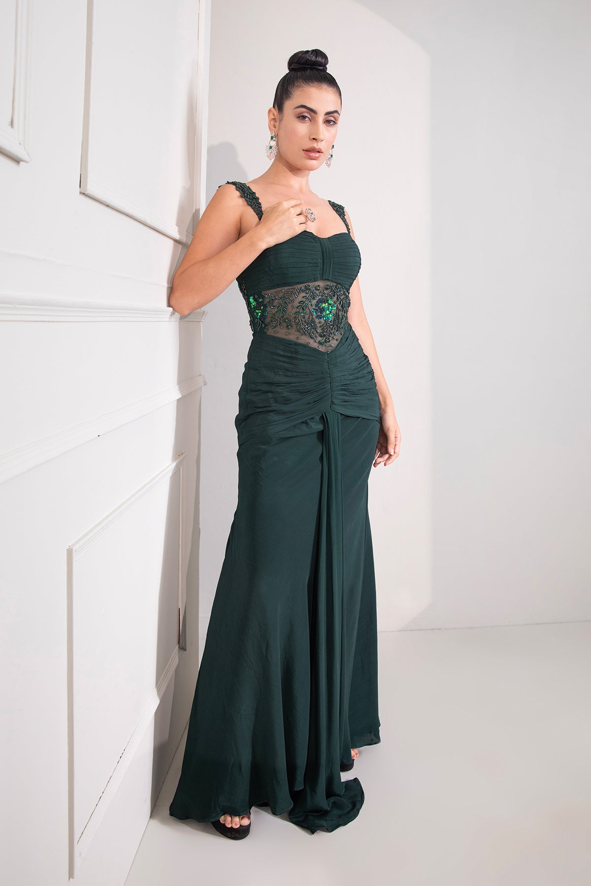 Bottle green Mermaid draped Gown