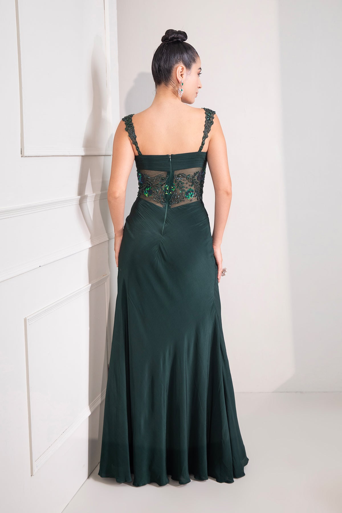 Bottle green Mermaid draped Gown