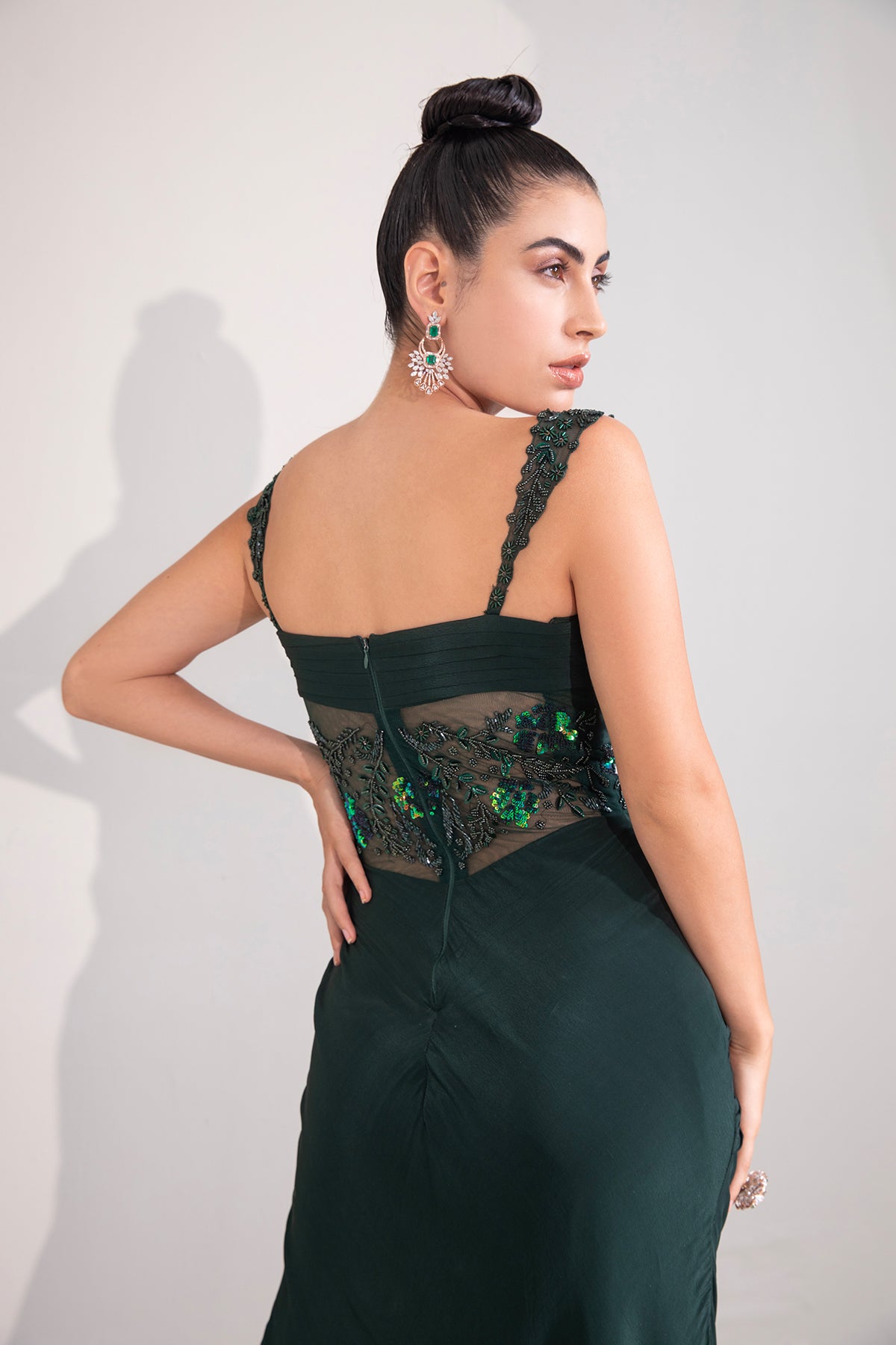 Bottle green Mermaid draped Gown