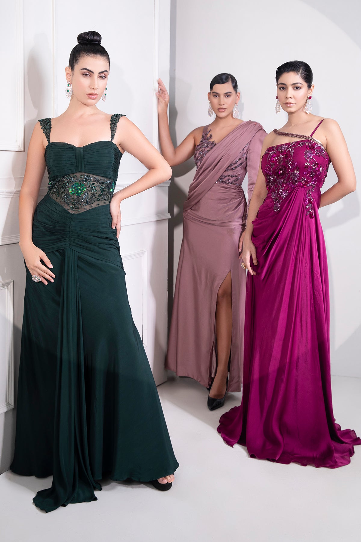 Bottle green Mermaid draped Gown