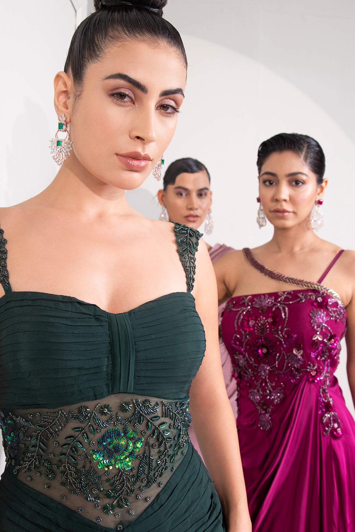 Bottle green Mermaid draped Gown