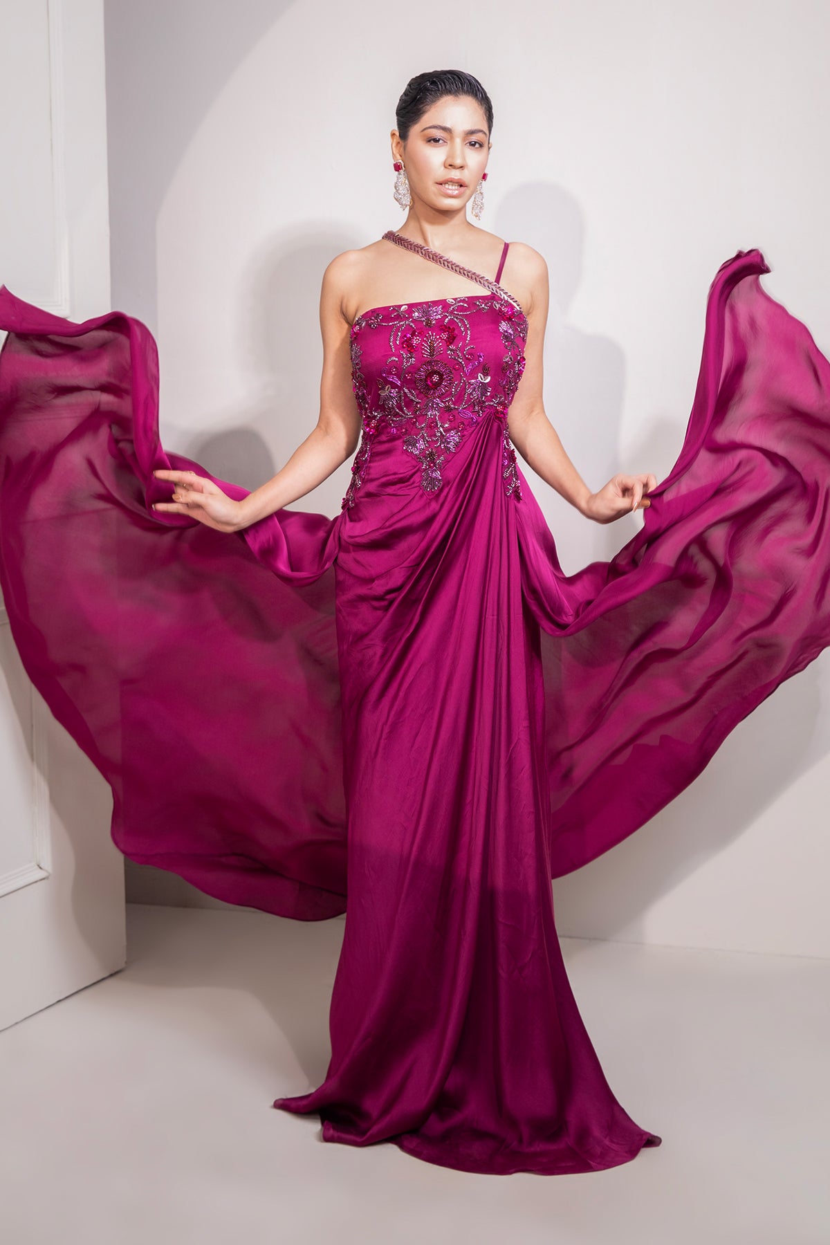 Viva Magenta Draped cocktail gown with embellished corset