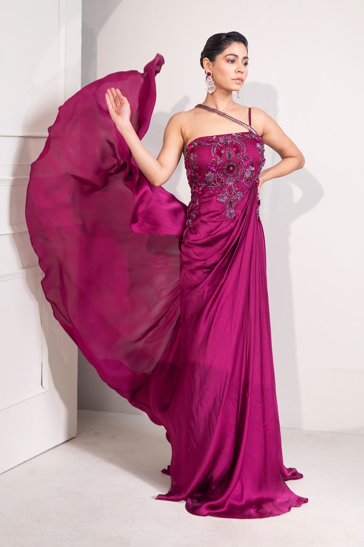 Viva Magenta Draped cocktail gown with embellished corset