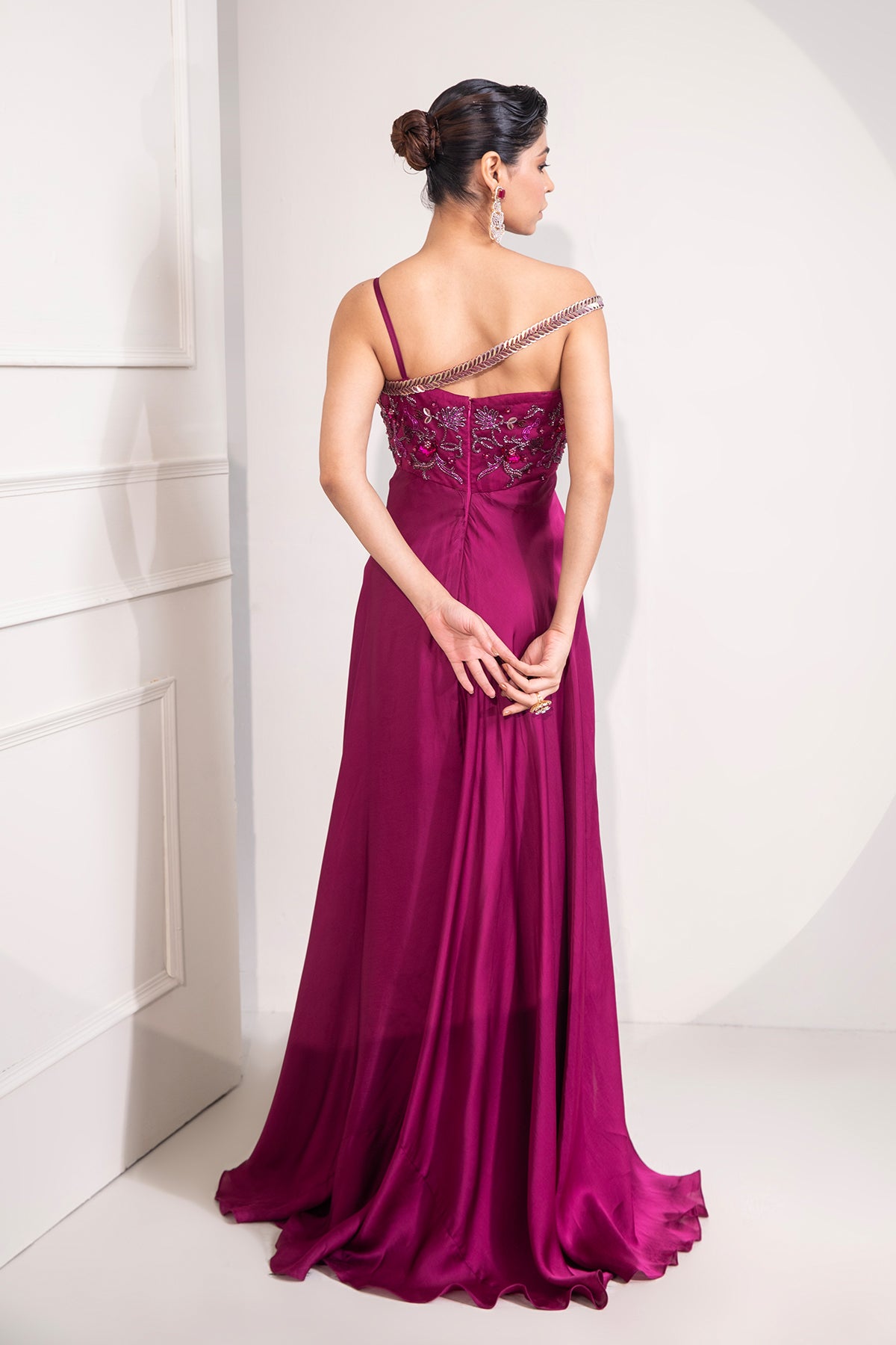 Viva Magenta Draped cocktail gown with embellished corset