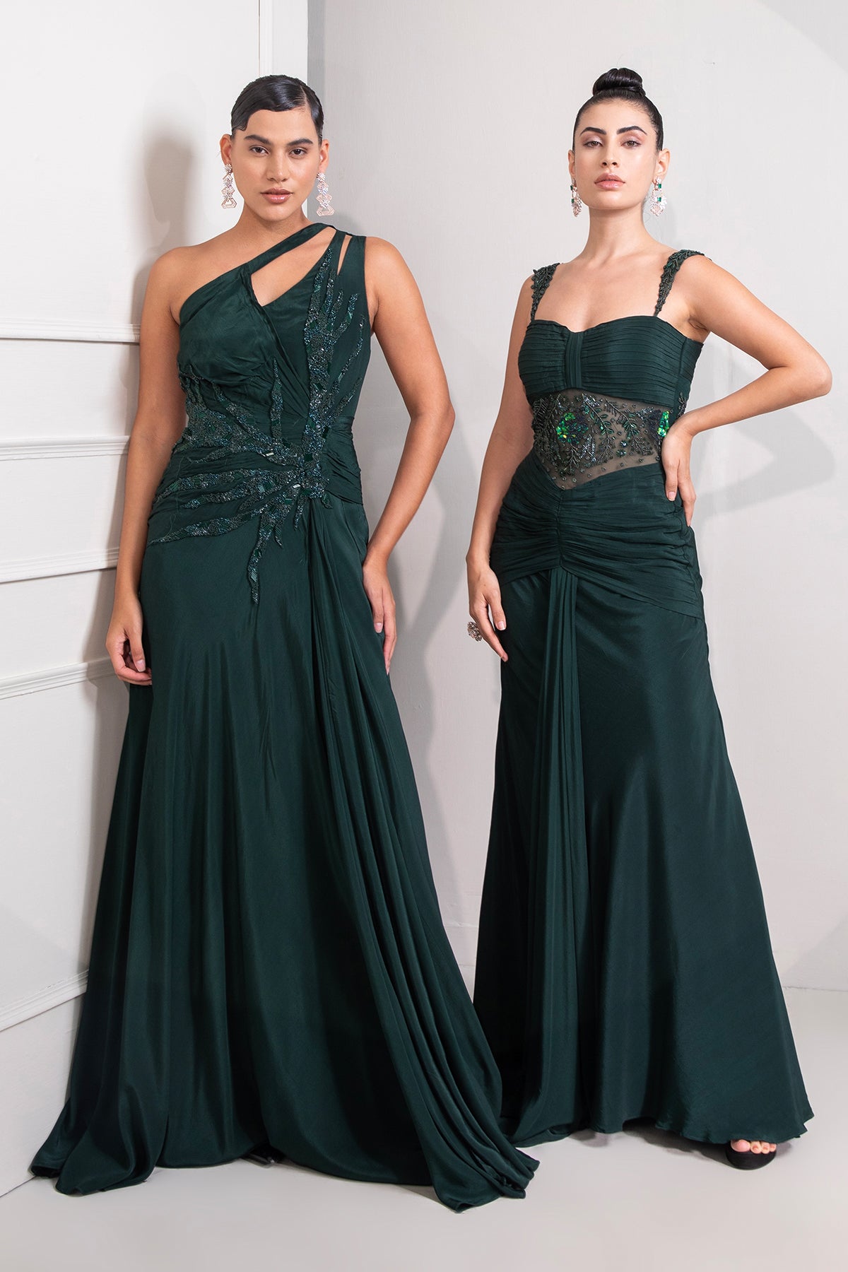 Bottle green Mermaid draped Gown