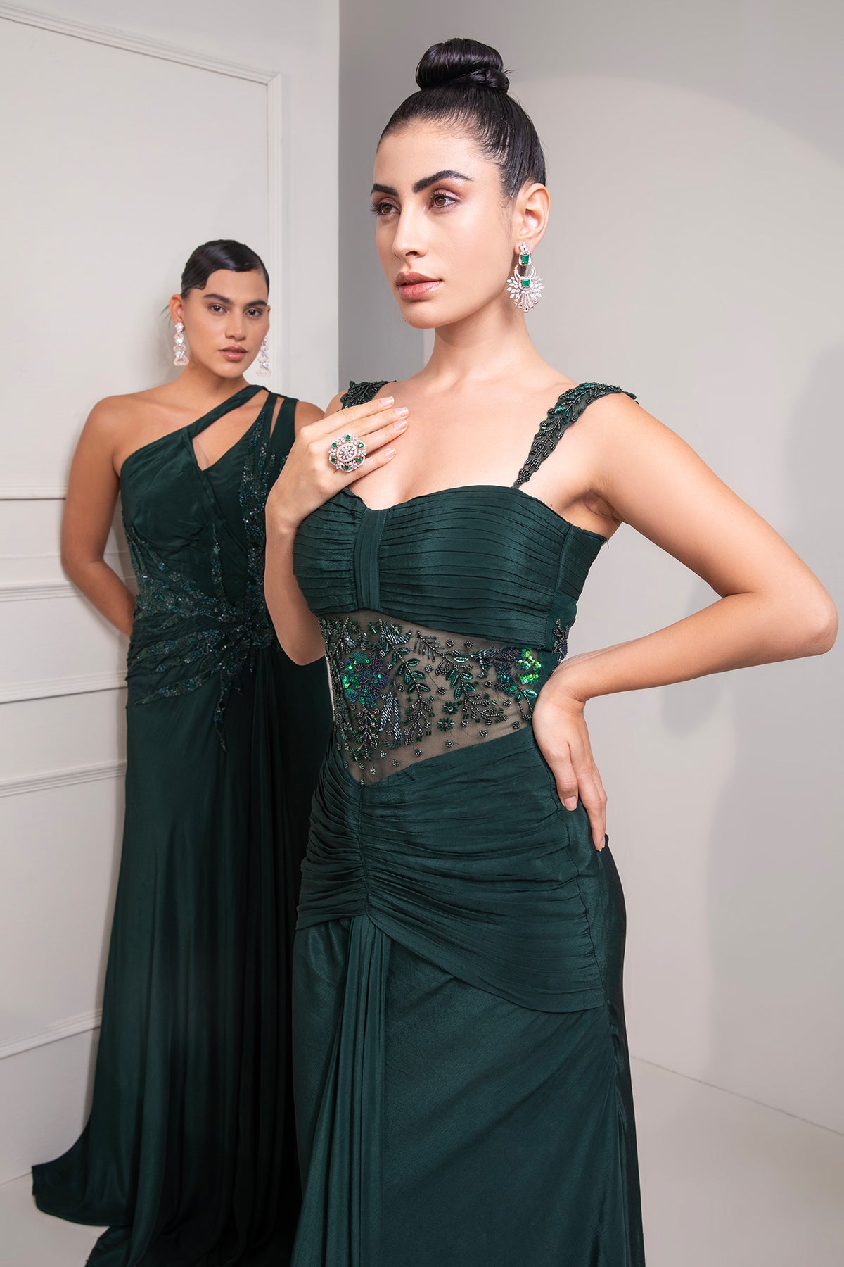 Bottle green Mermaid draped Gown