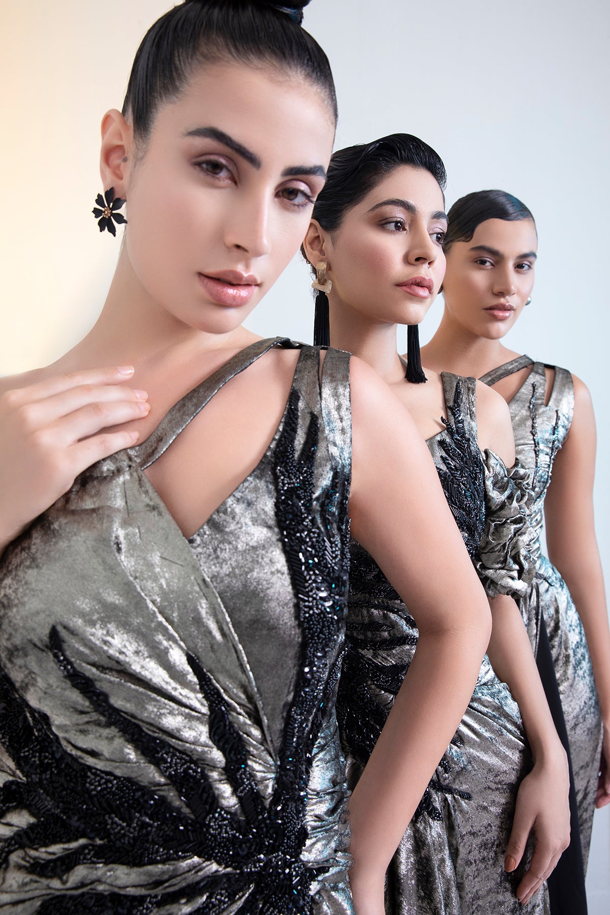 Grey Metalica one shoulder Cocktail Gown