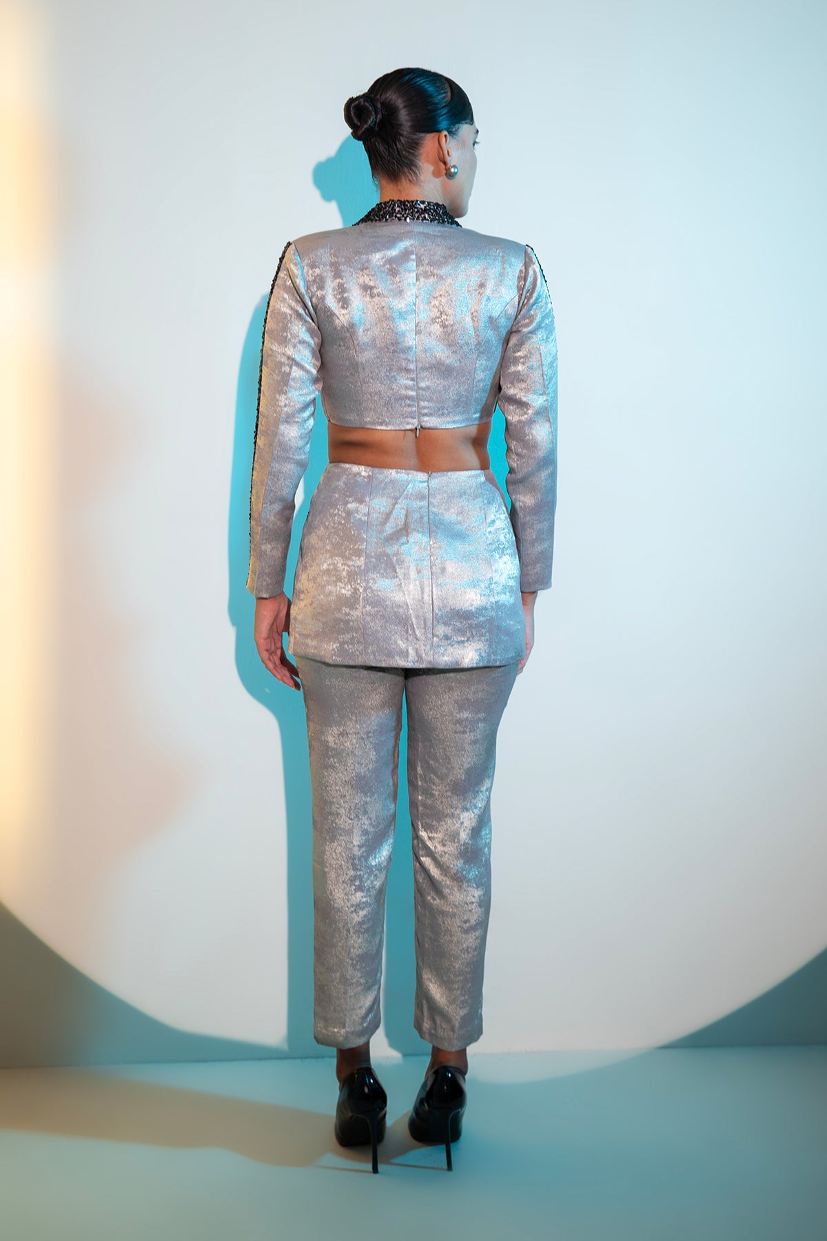 Cutout waist Twisted tailored embellished coat & trouser Co-ord set
