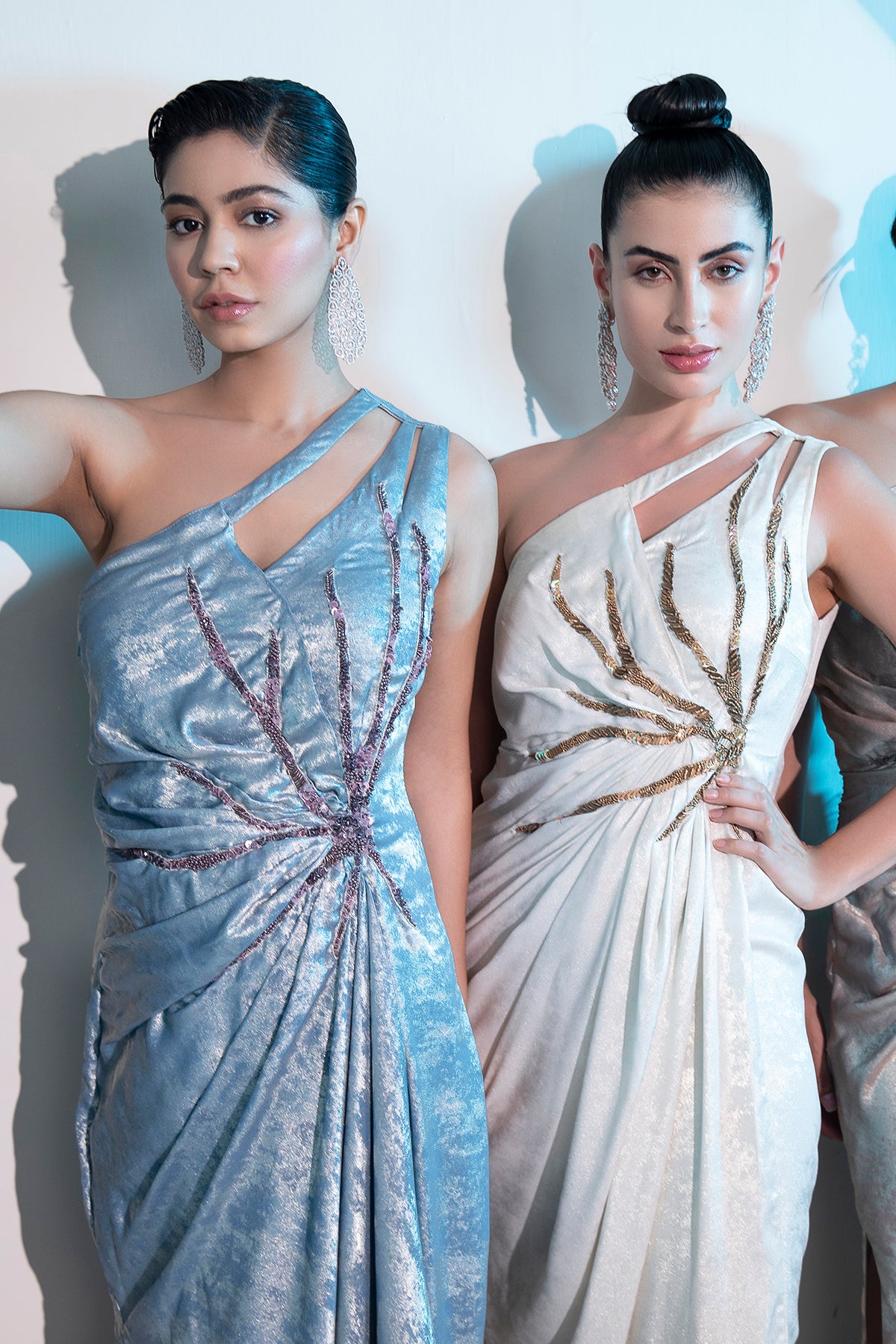 Rose Gold Metallica draped Midi Gown