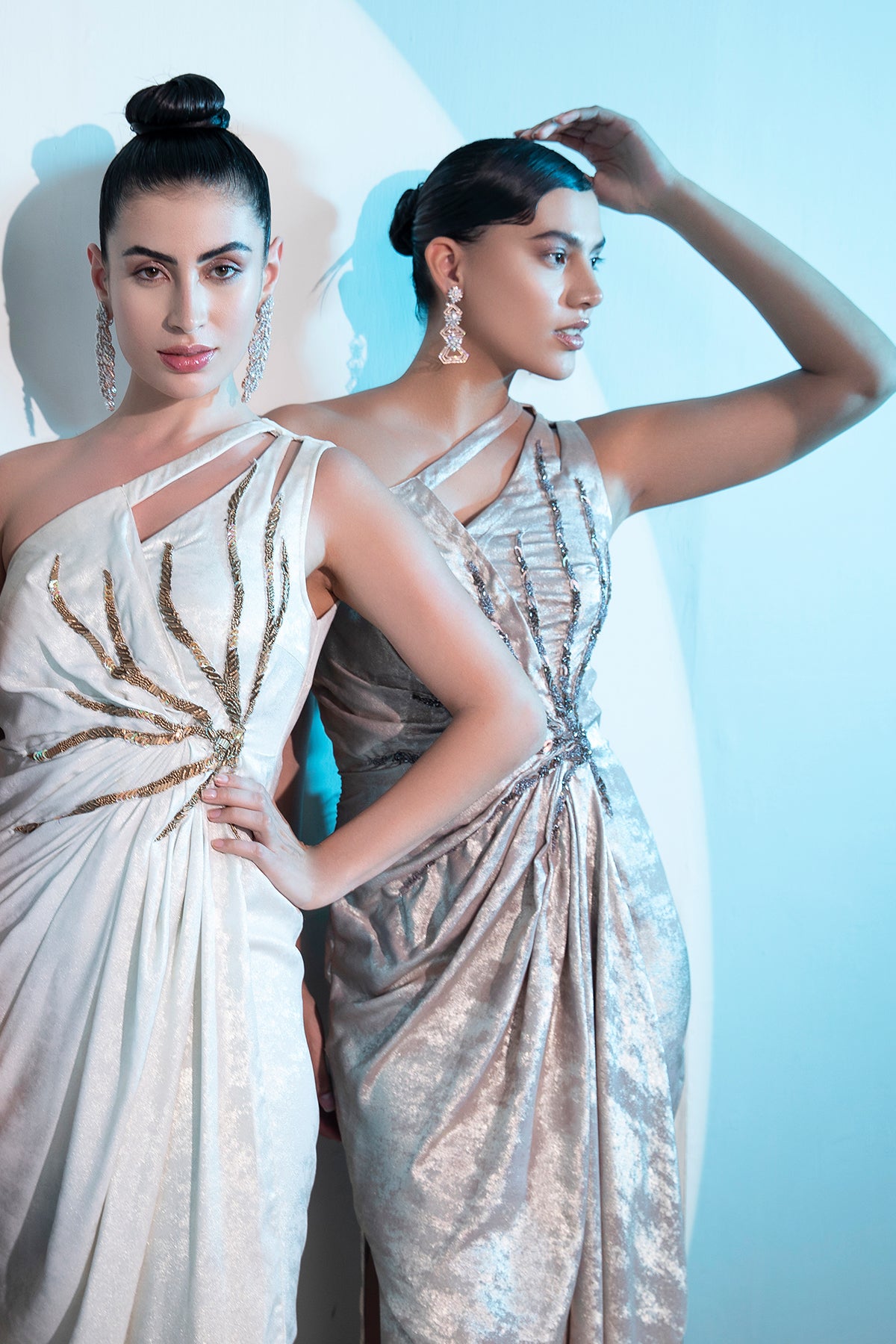 Rose Gold Metallica draped Midi Gown
