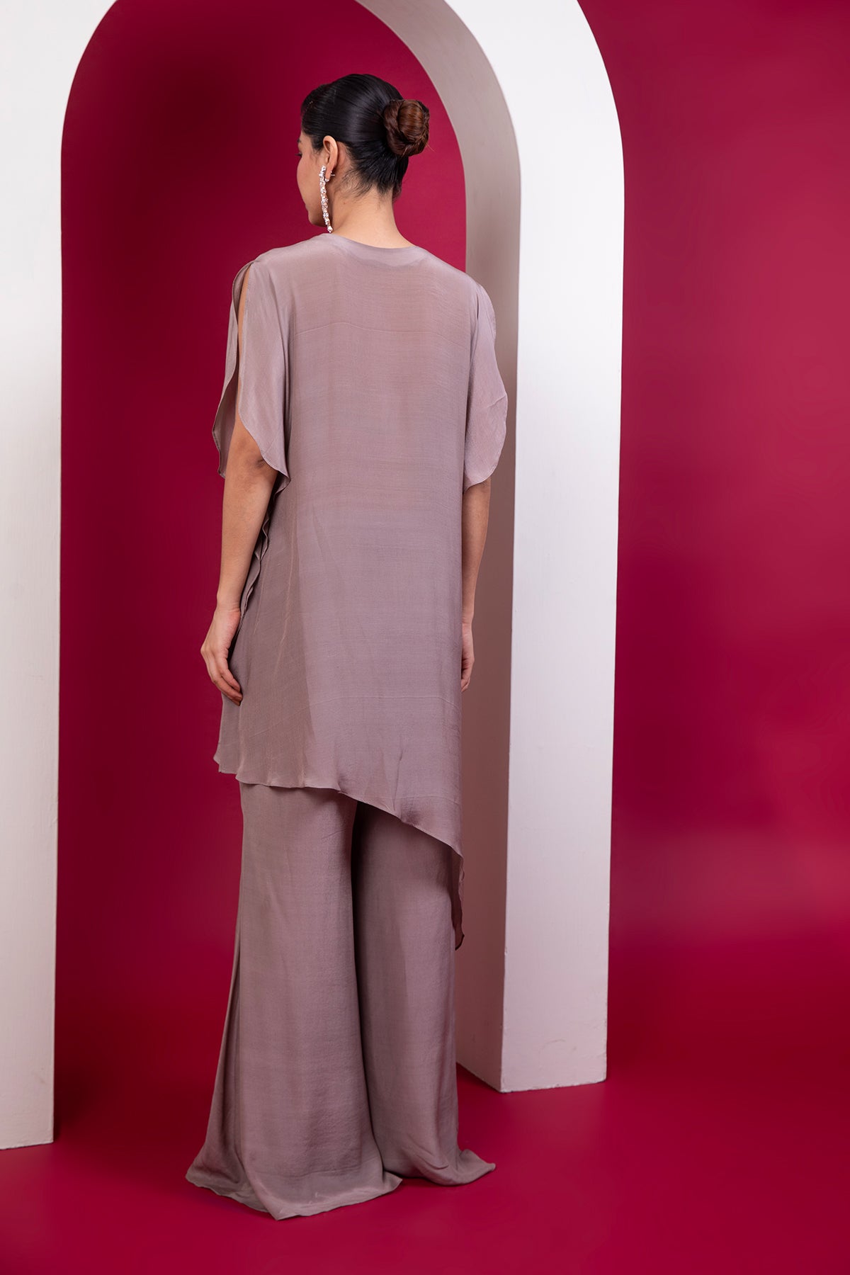 Asymmetric kaftan & palazzo set in greige shade