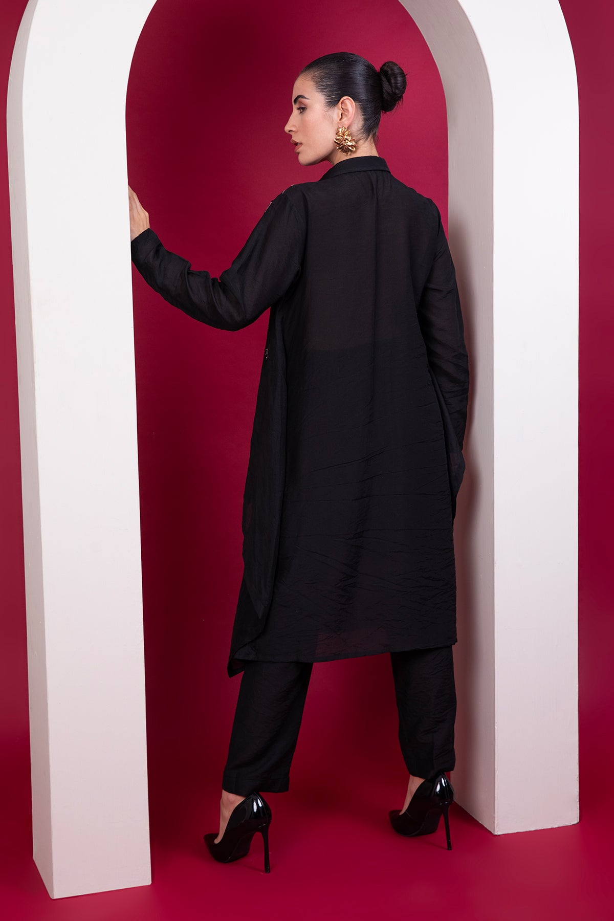Black layered long shirt Co-ord set