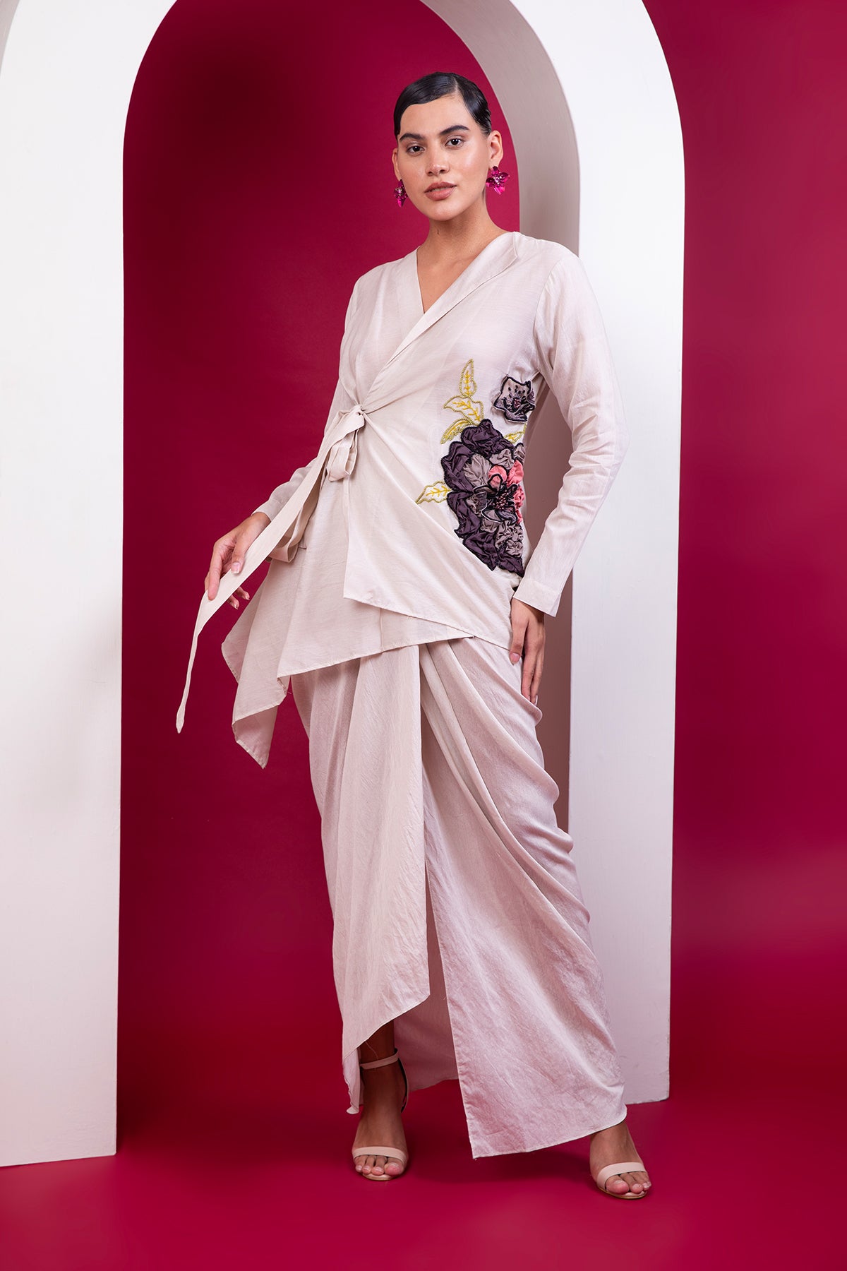 Boho style wrap top draped skrit