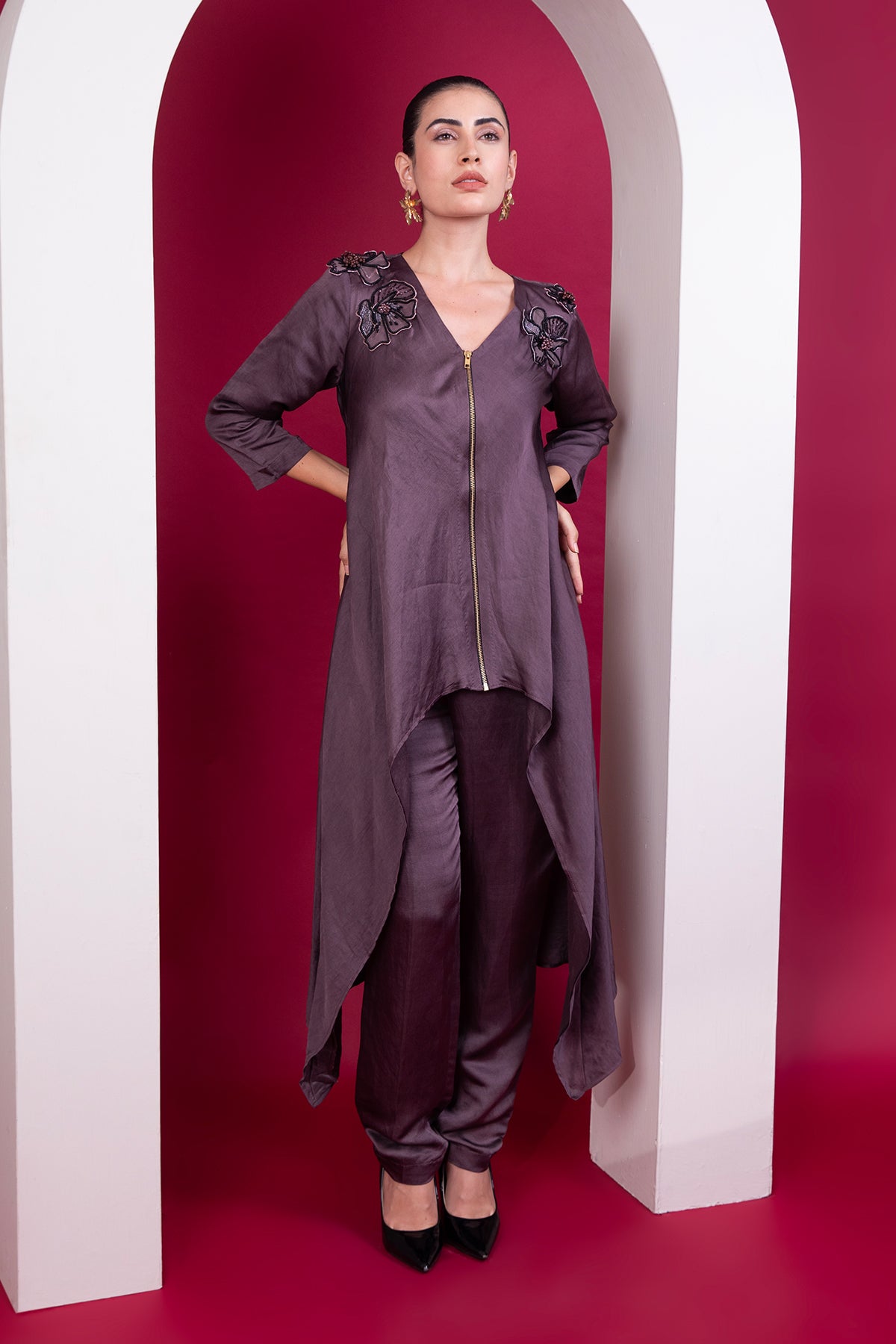 Plum Asymmetric zipper co-ord set