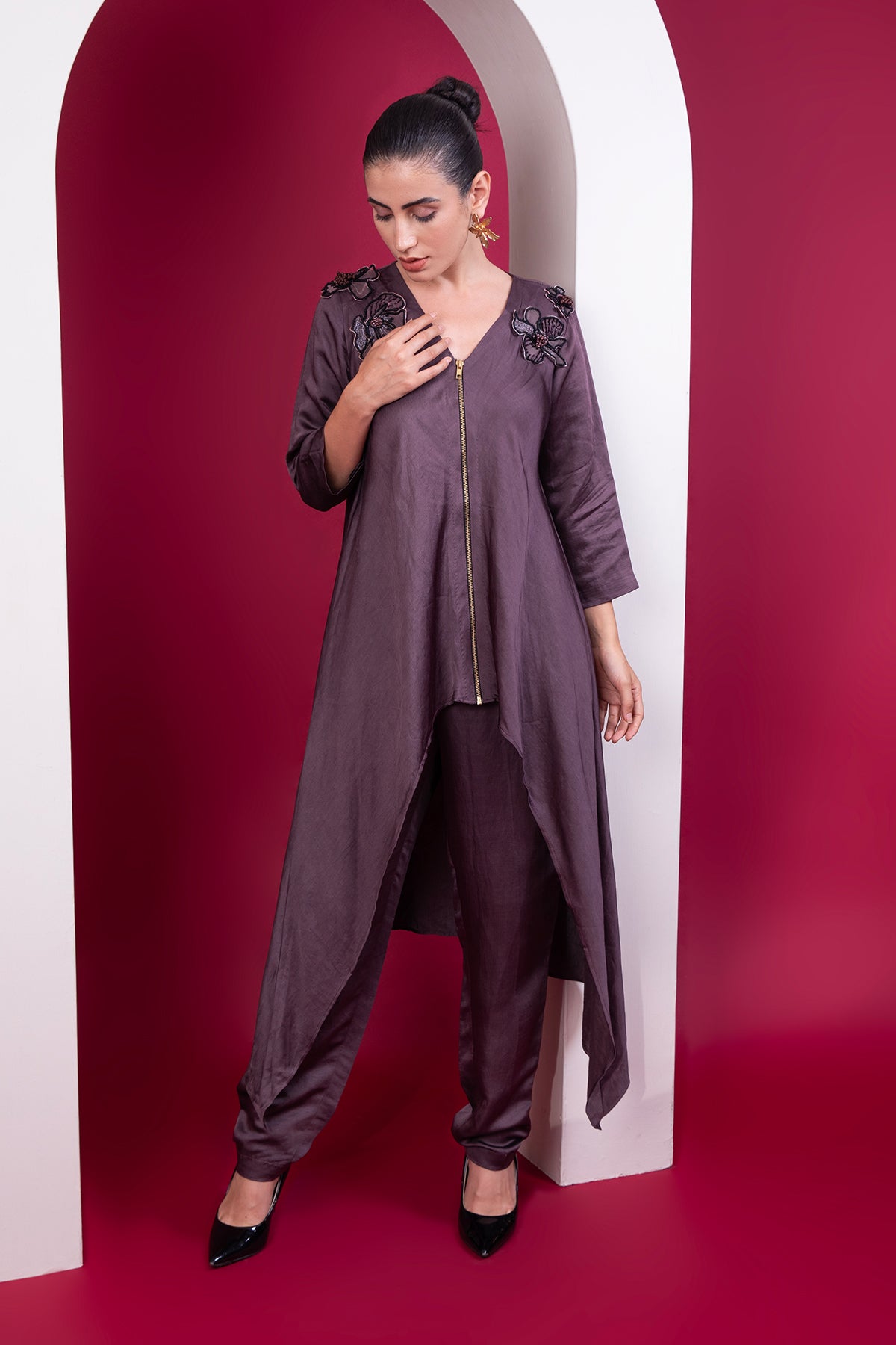 Plum Asymmetric zipper co-ord set