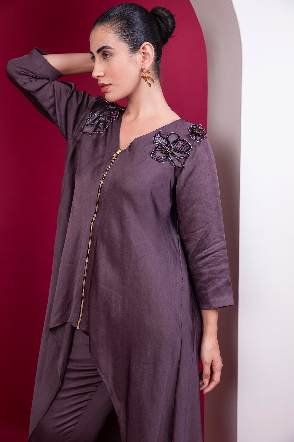 Plum Asymmetric zipper co-ord set
