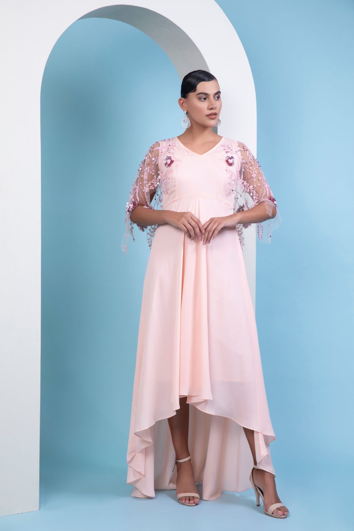Coral Greek Goddess Cape Dress