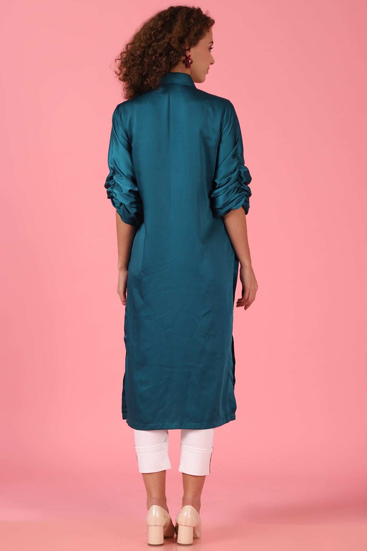 Bird Embellished Teal Shirt Kurti