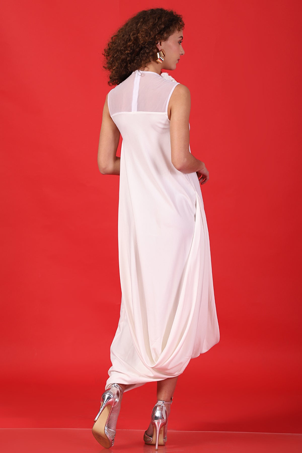 white organza ruched cowl Drape