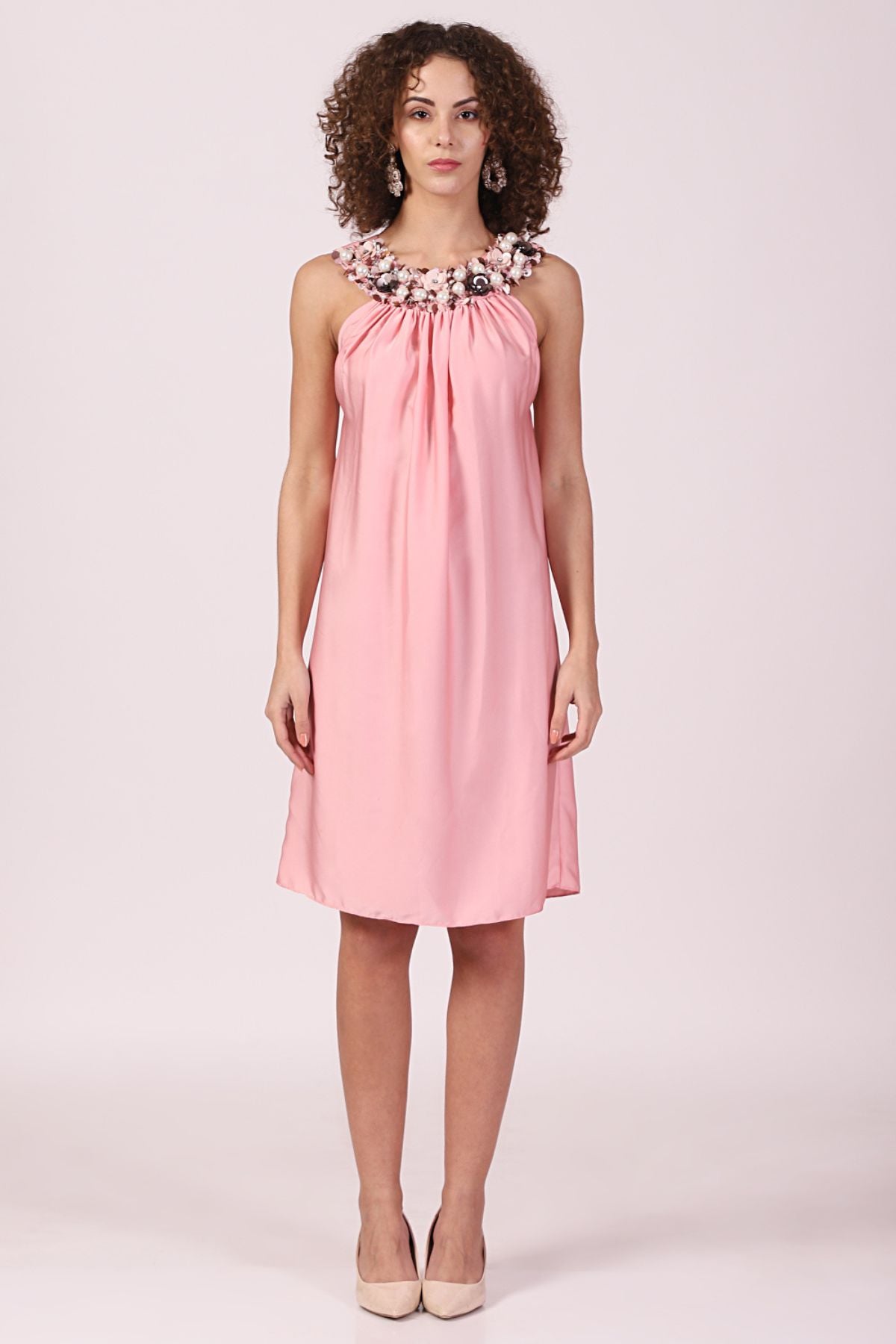Grecian Round Yoke Midi Dress