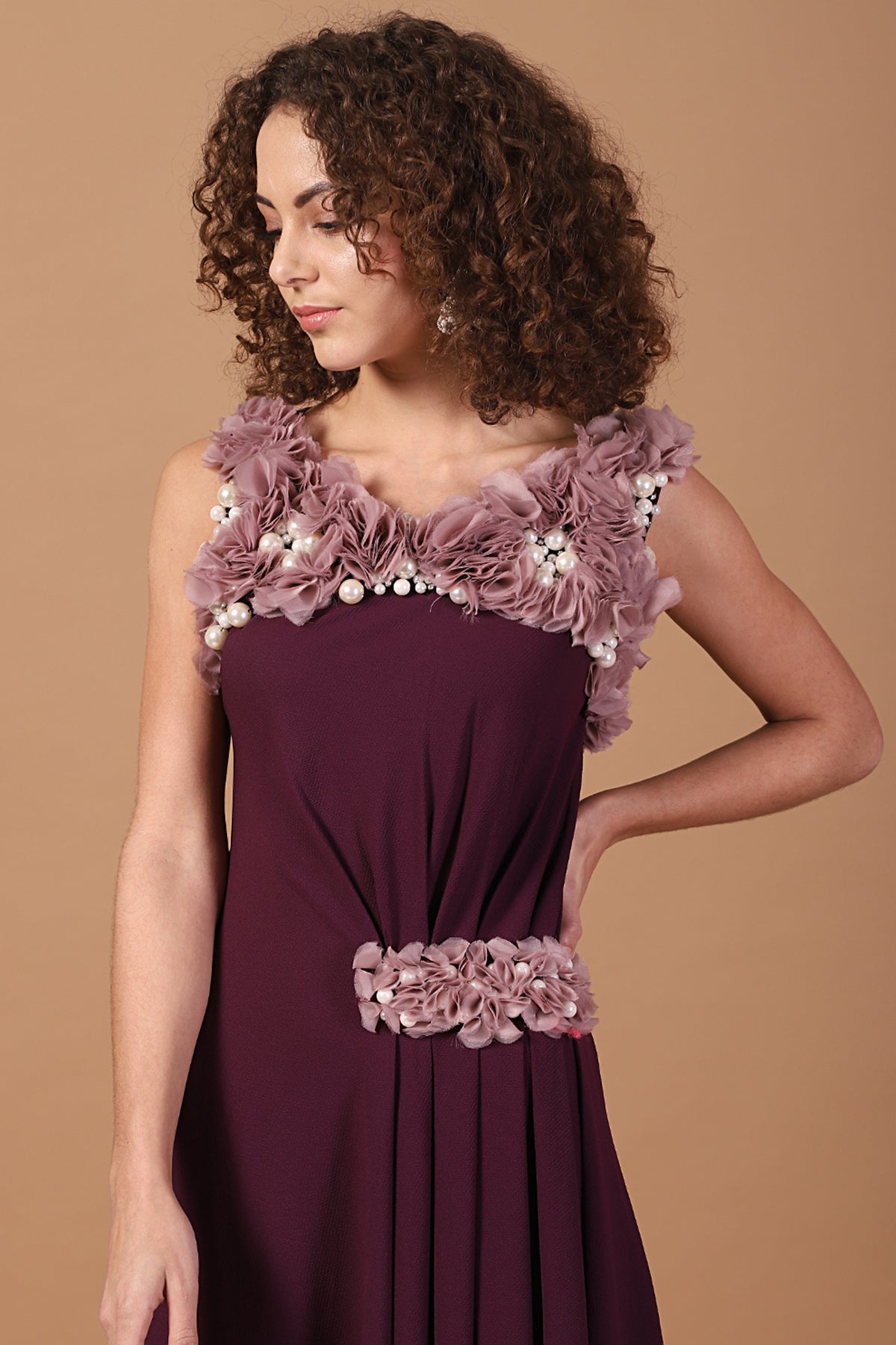 Grecian Pleated Organza ruched Plum Gown