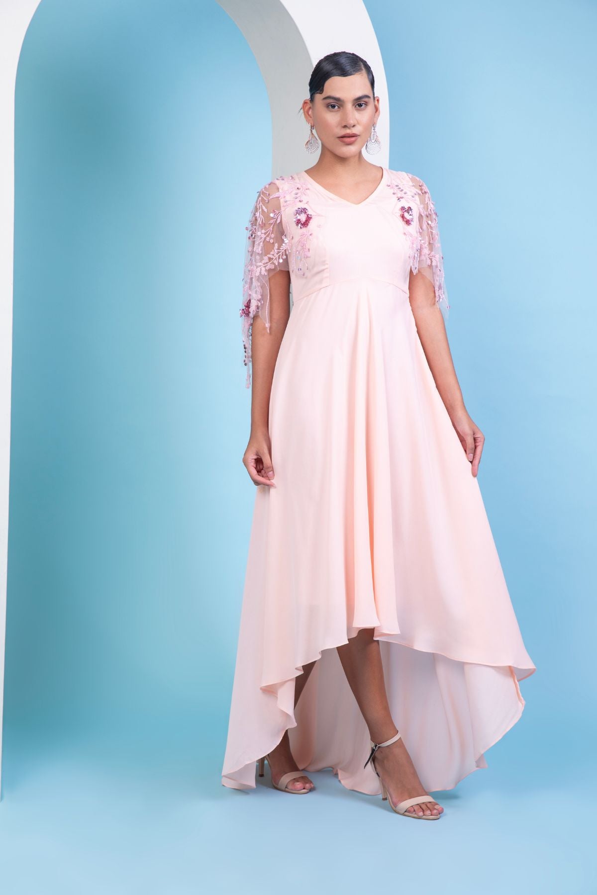 Coral Greek Goddess Cape Dress