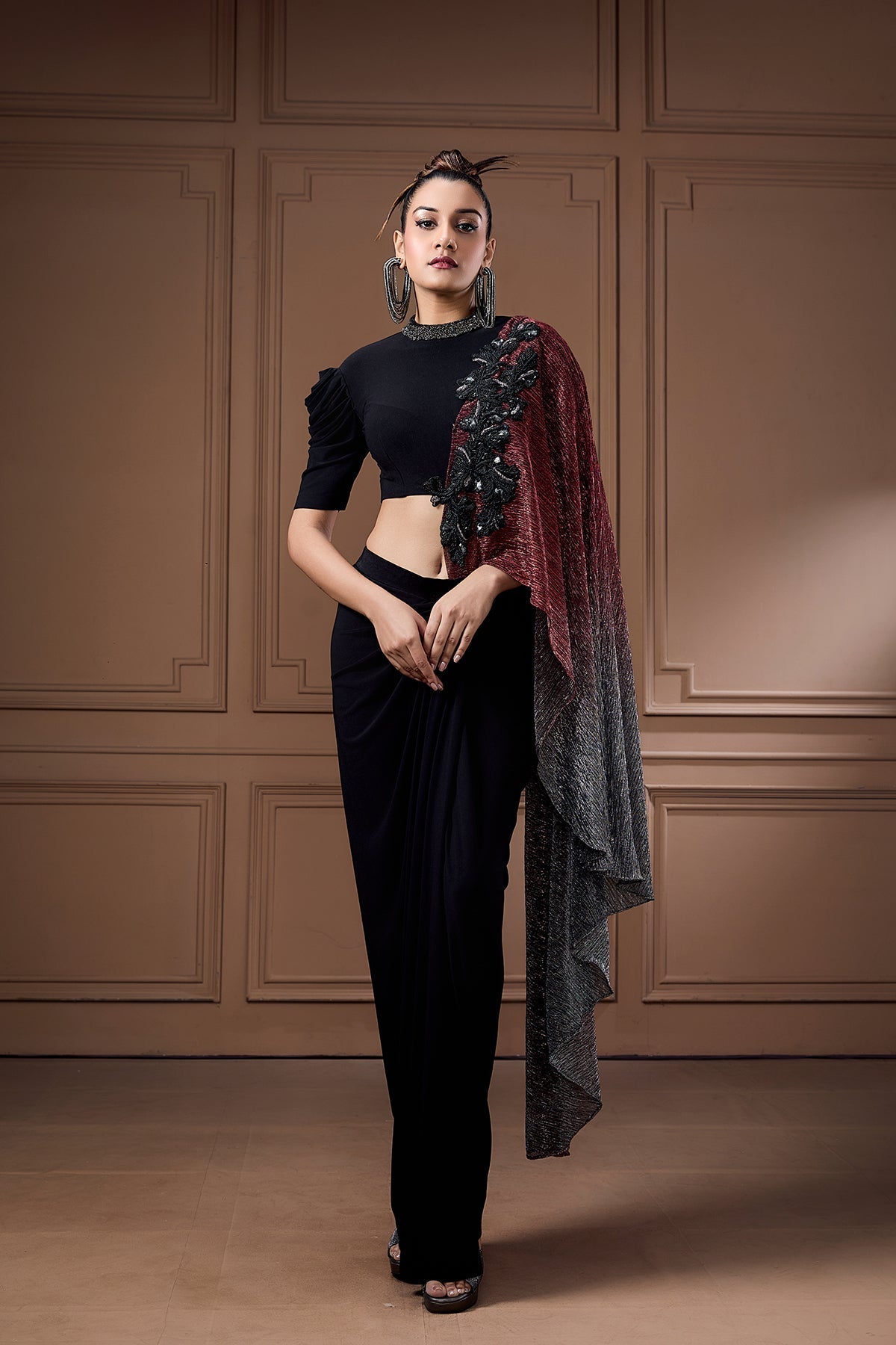 Rubina Dilaik In COCKTAIL MOONLIGHT SHIMMER DRAPE WITH CROP TOP AND DRAPE SKIRT