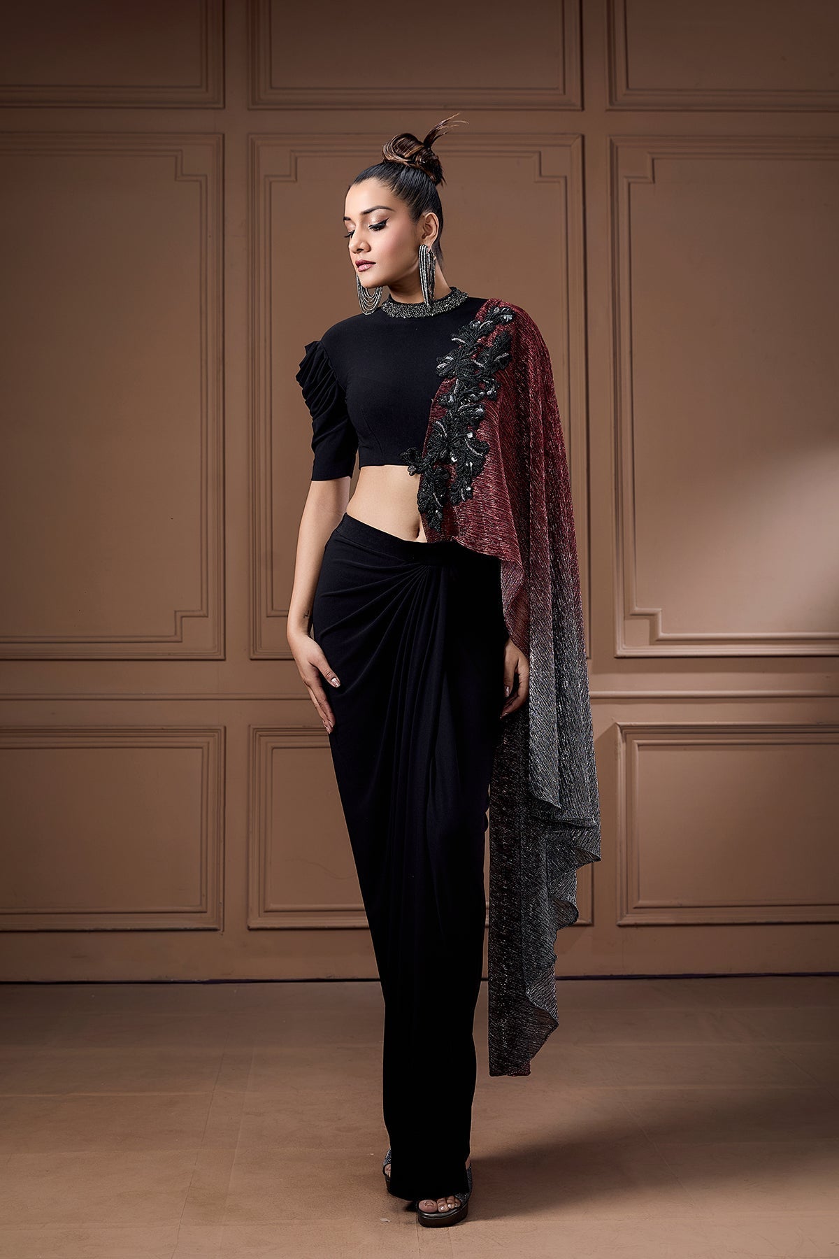 Rubina Dilaik In COCKTAIL MOONLIGHT SHIMMER DRAPE WITH CROP TOP AND DRAPE SKIRT