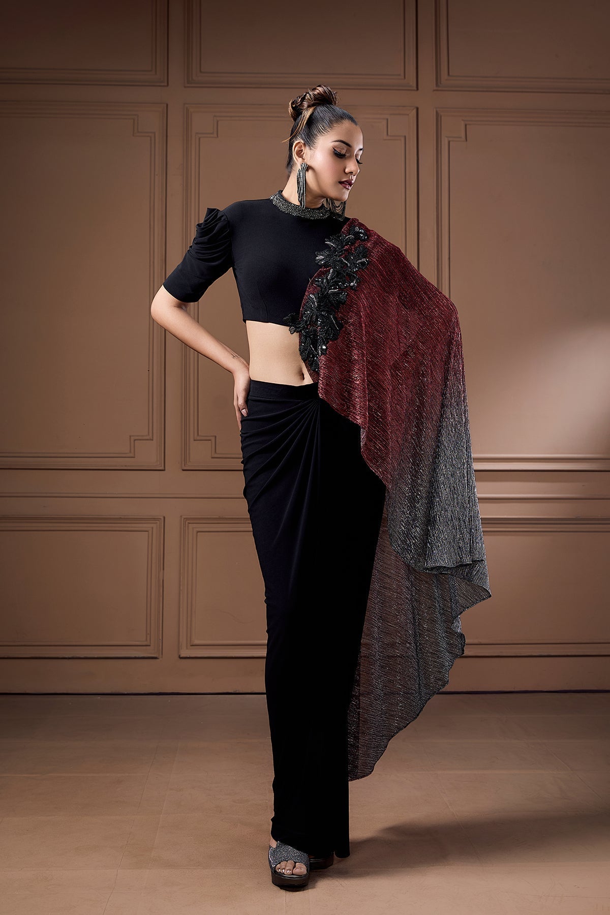 Rubina Dilaik In COCKTAIL MOONLIGHT SHIMMER DRAPE WITH CROP TOP AND DRAPE SKIRT