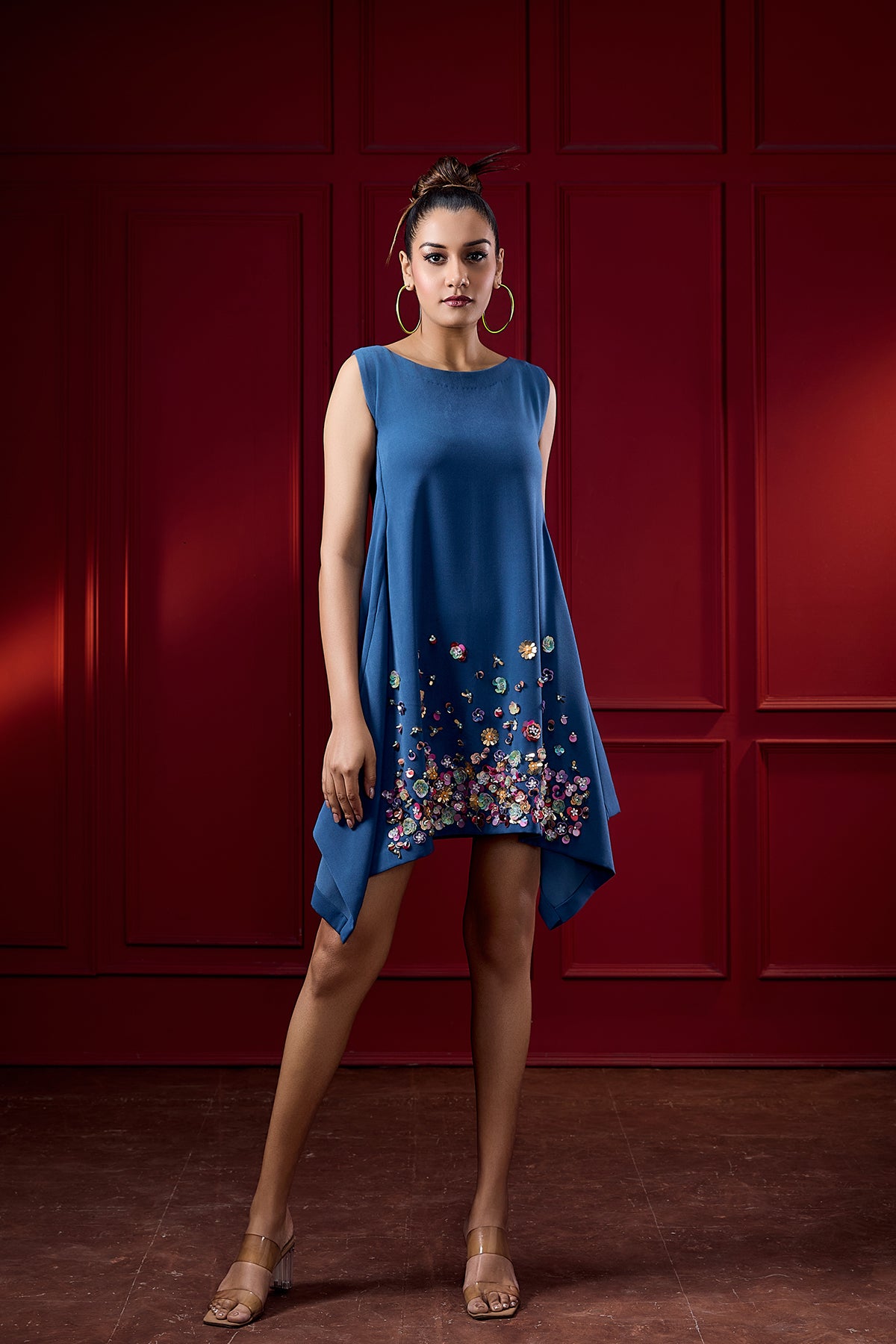ANDY PRINTED VISCOSE GEORGETTE DRESS WITH ASSYMETRIC HEMLINE main image 1