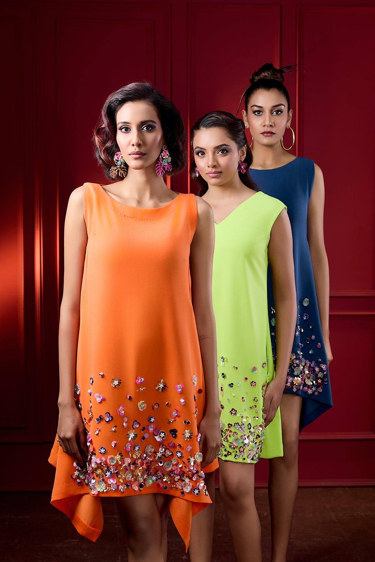 V-NECK MULTICOLORED EMBELLISHED DRESS