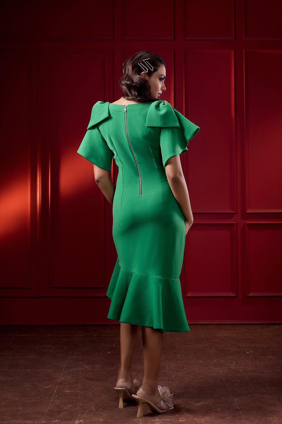 RUFFLED BOW DRESS