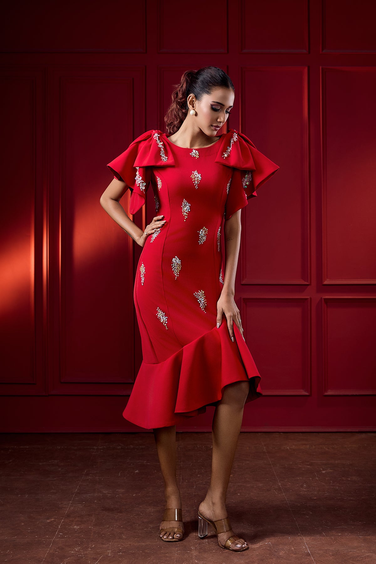 RUFFLED BOW DRESS
