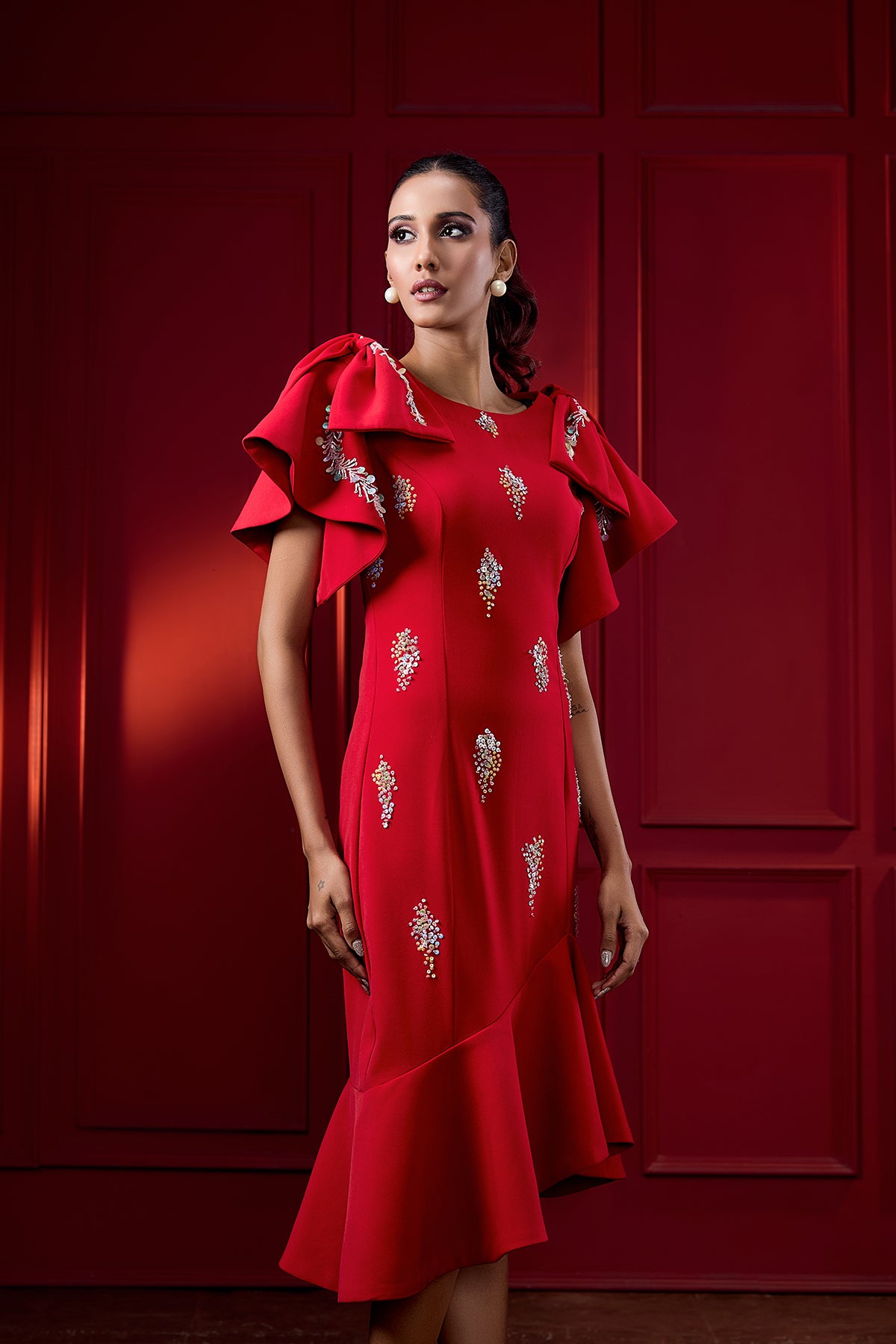 RUFFLED BOW DRESS