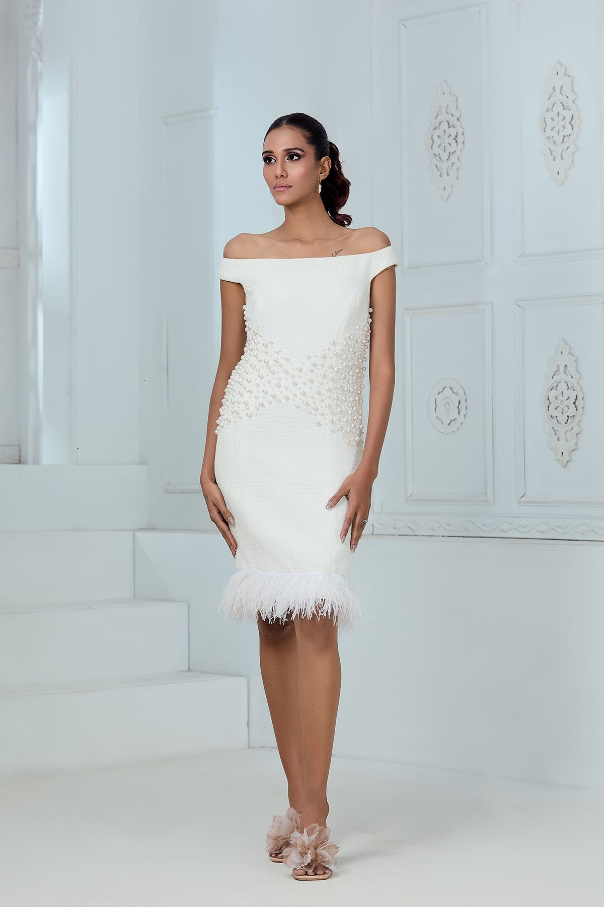 TWEED PEARL DRESS WITH FURR