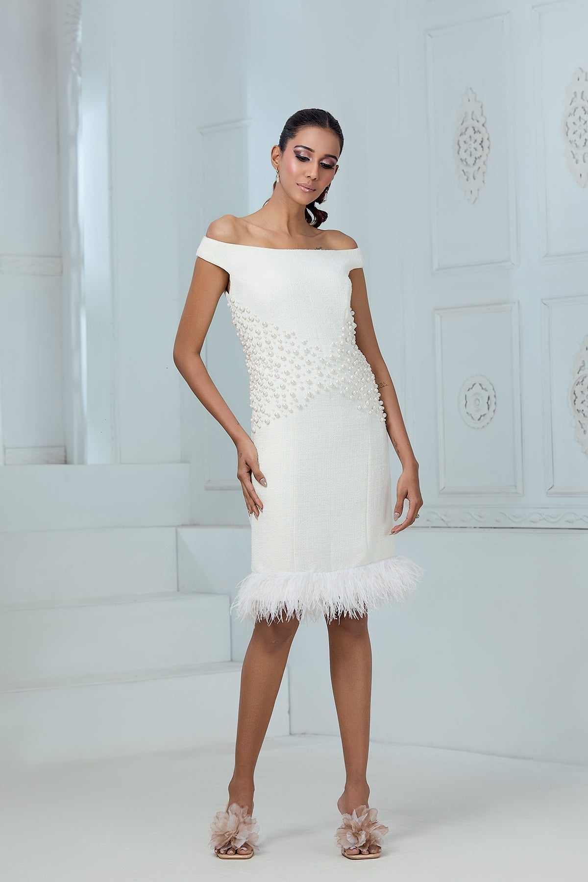TWEED PEARL DRESS WITH FURR