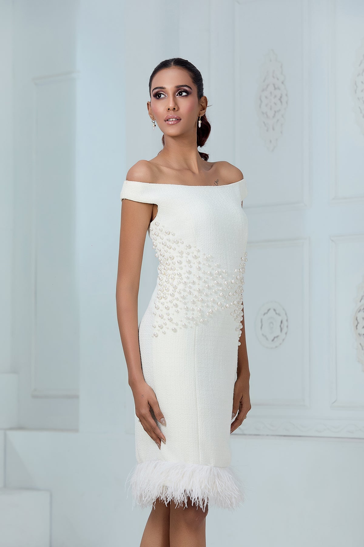 TWEED PEARL DRESS WITH FURR