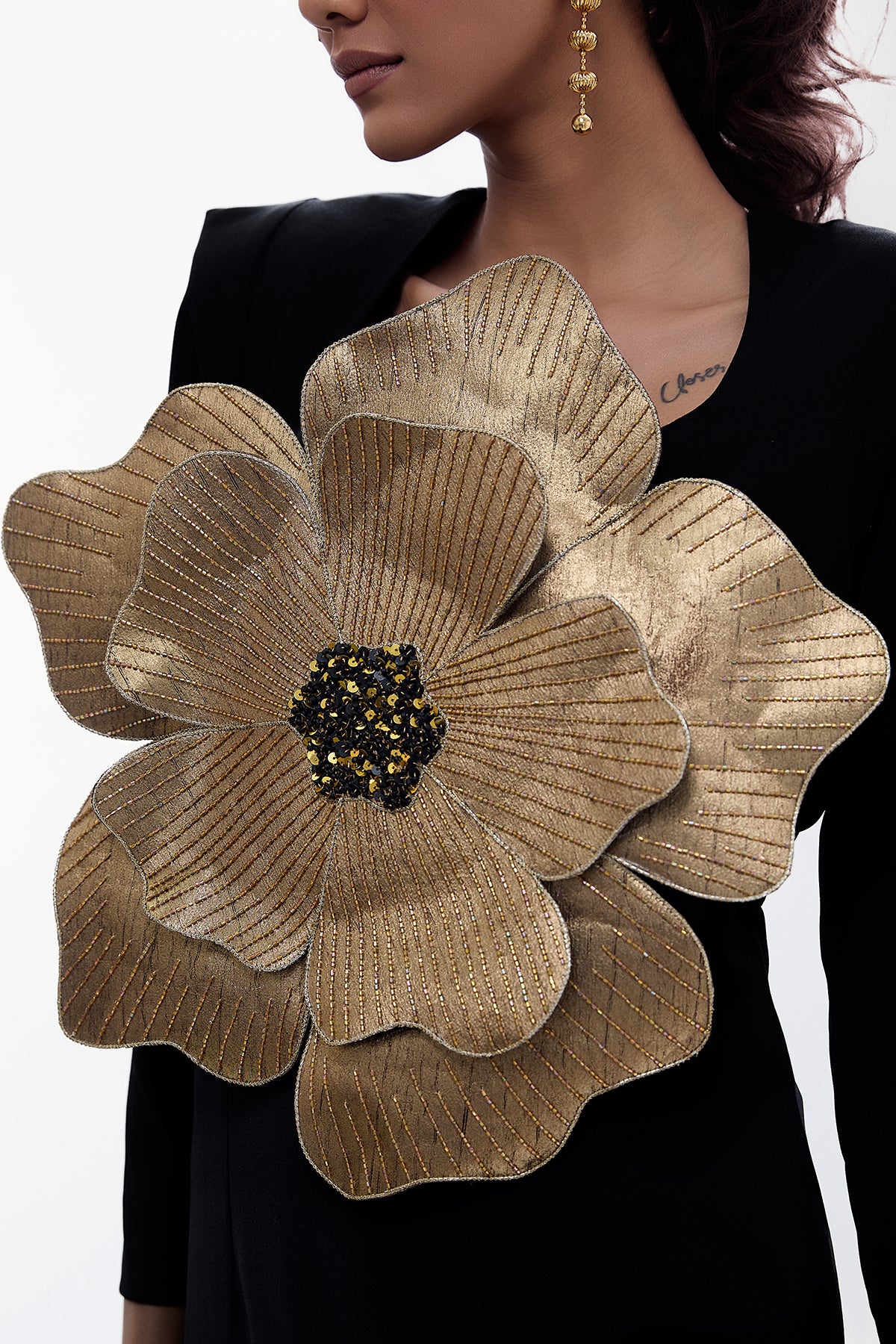GOLDEN FLOWER SHEATH DRESS