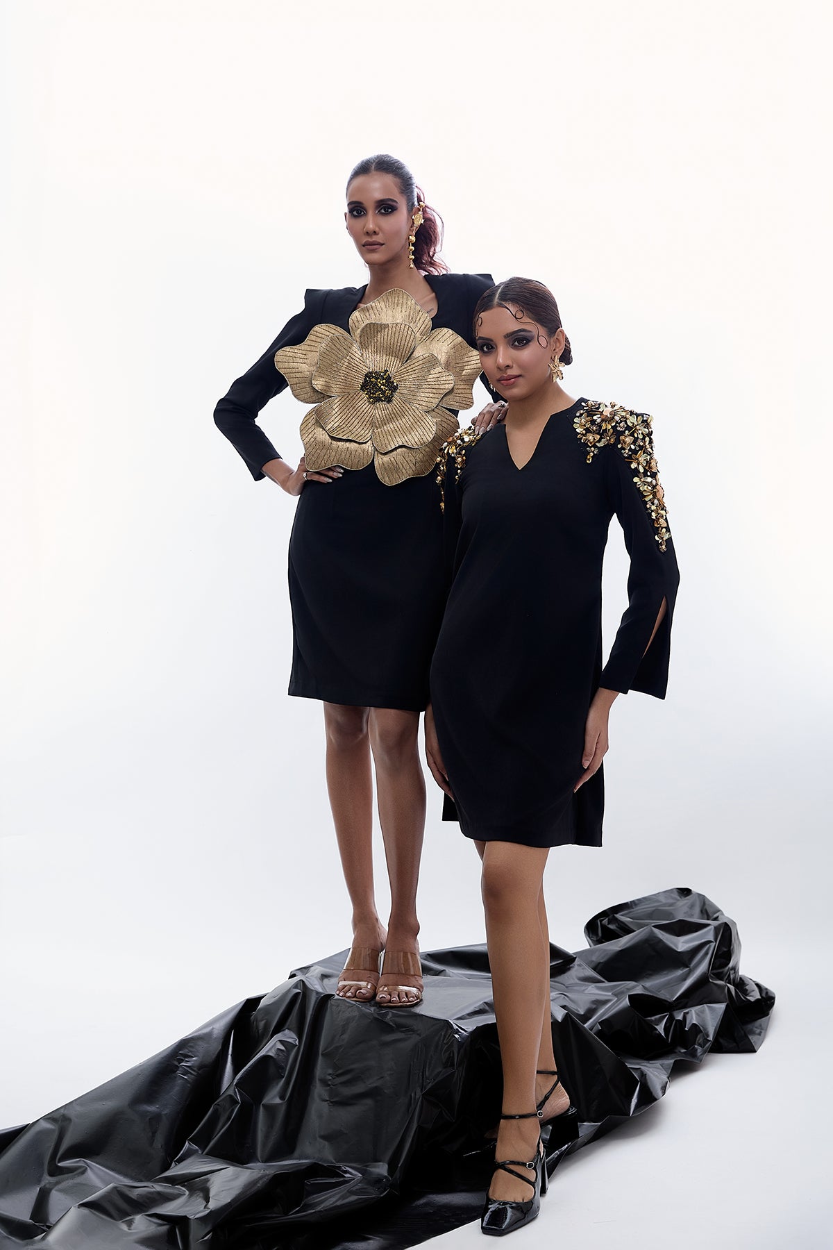 GOLDEN FLOWER SHEATH DRESS