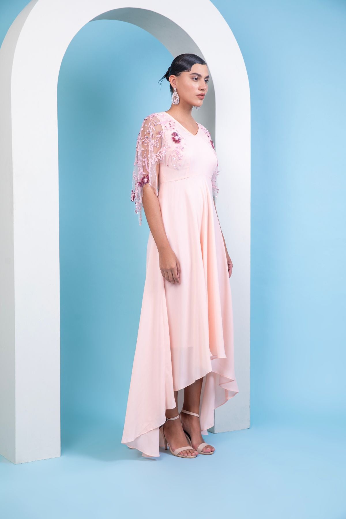 Coral Greek Goddess Cape Dress